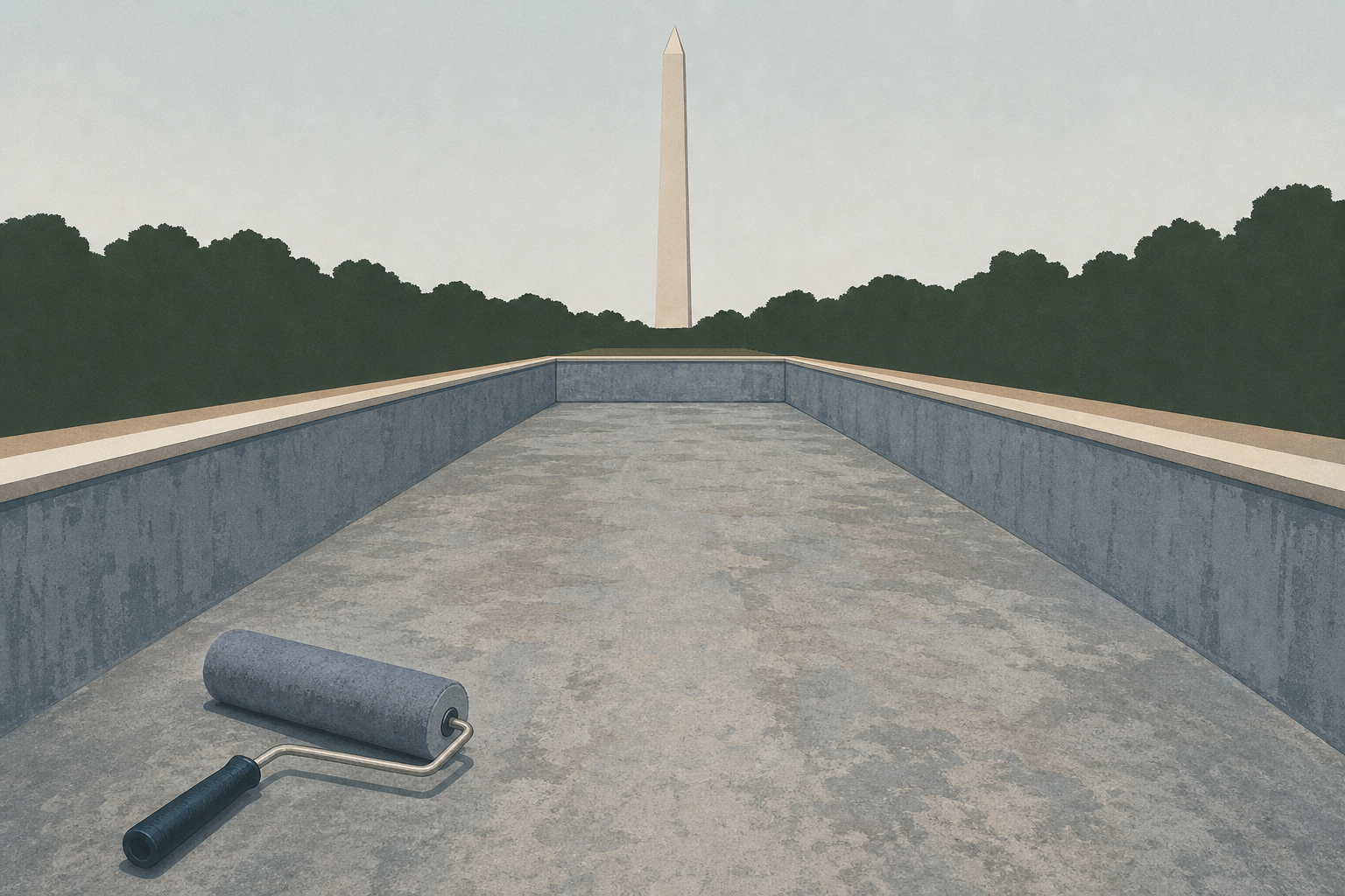 Drained Reflecting Pool reveals Trump’s ‘American flag blue’ liner is now closer to gray