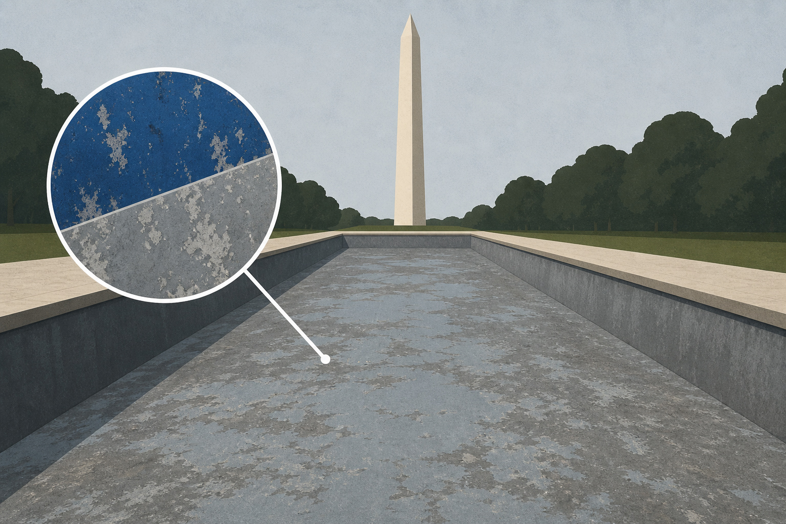 Drained reflecting pool reveals Trump’s ‘American flag blue’ liner is now closer to gray