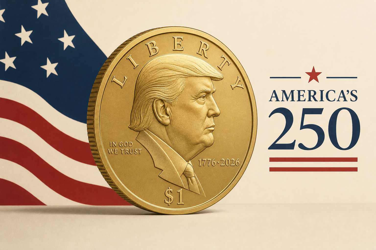 U.S. Mint produces a $1 coin bearing Trump's face to help celebrate America's 250th birthday
