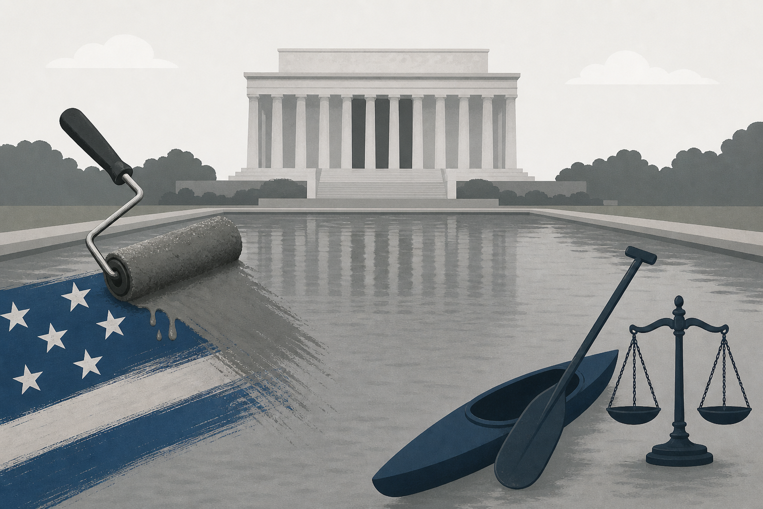 Trump's 'American Flag Blue' in the Lincoln Memorial pool is already gray - and the Olympic canoer 'vandal' is fighting his arrest