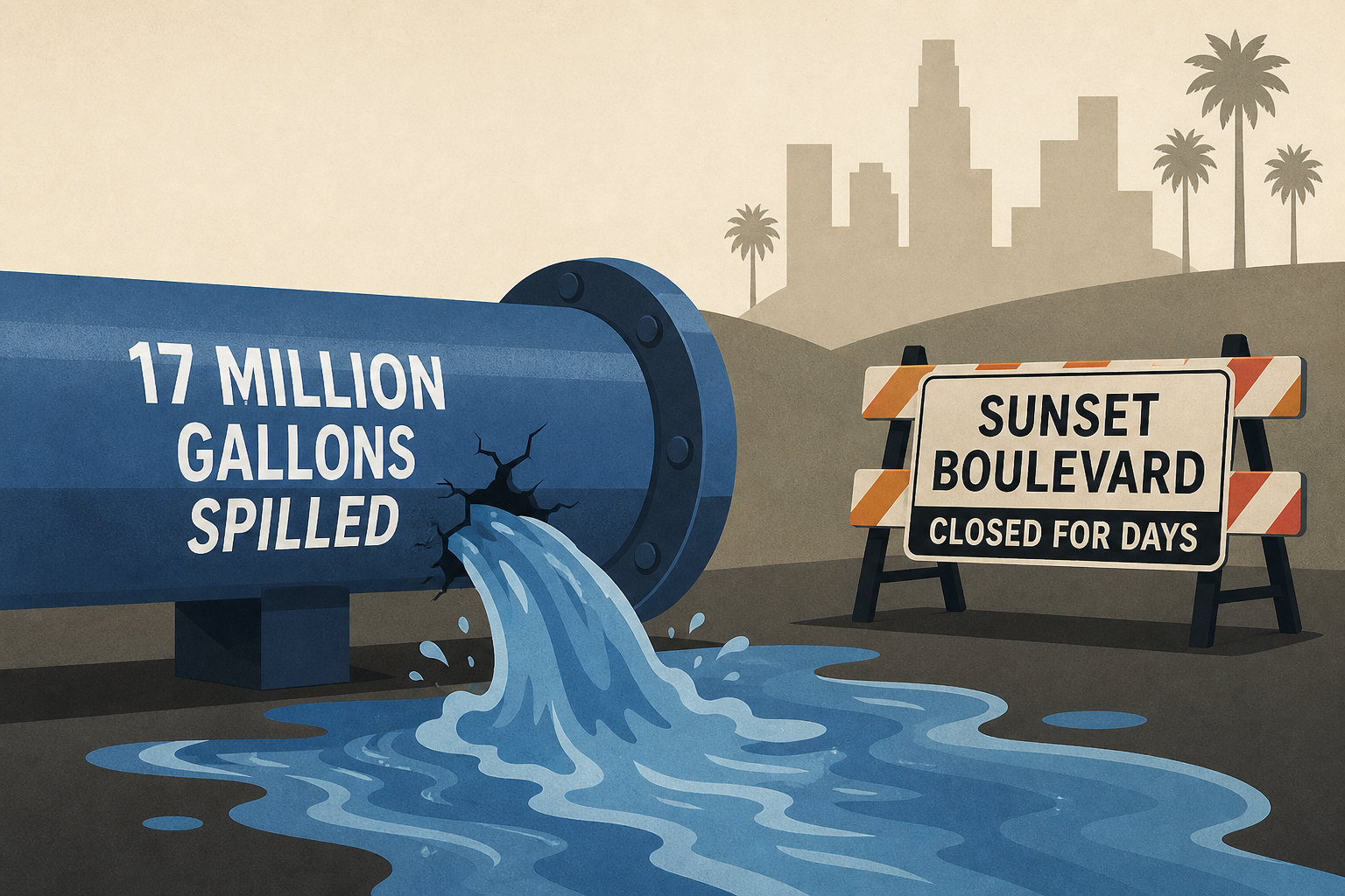 West Hollywood rupture was L.A.’s worst in years: 17 million gallons spilled, Sunset Boulevard closed for days