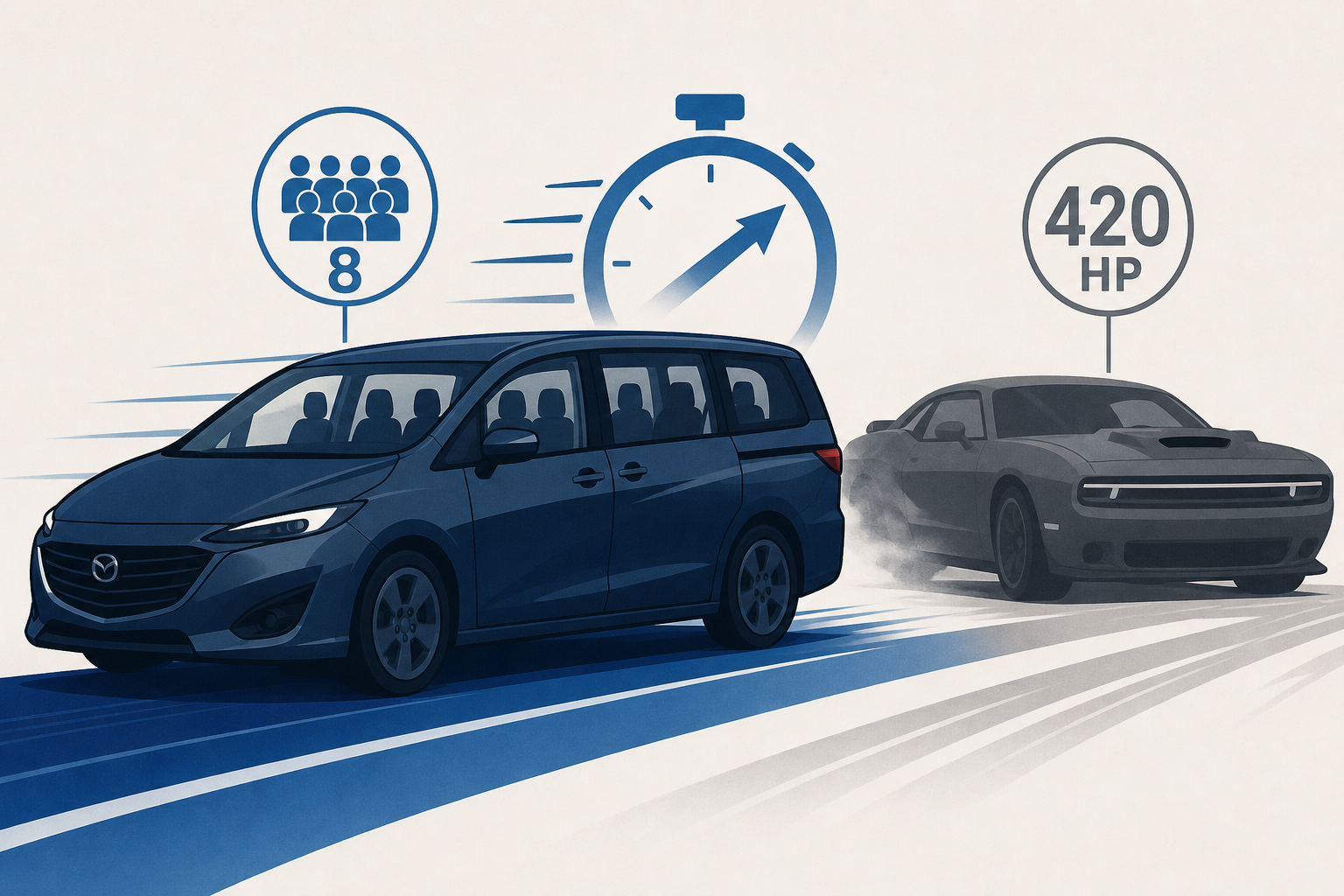 An 8-Seat Mazda Is Faster And Lighter Than A 420-HP Dodge Charger R/T