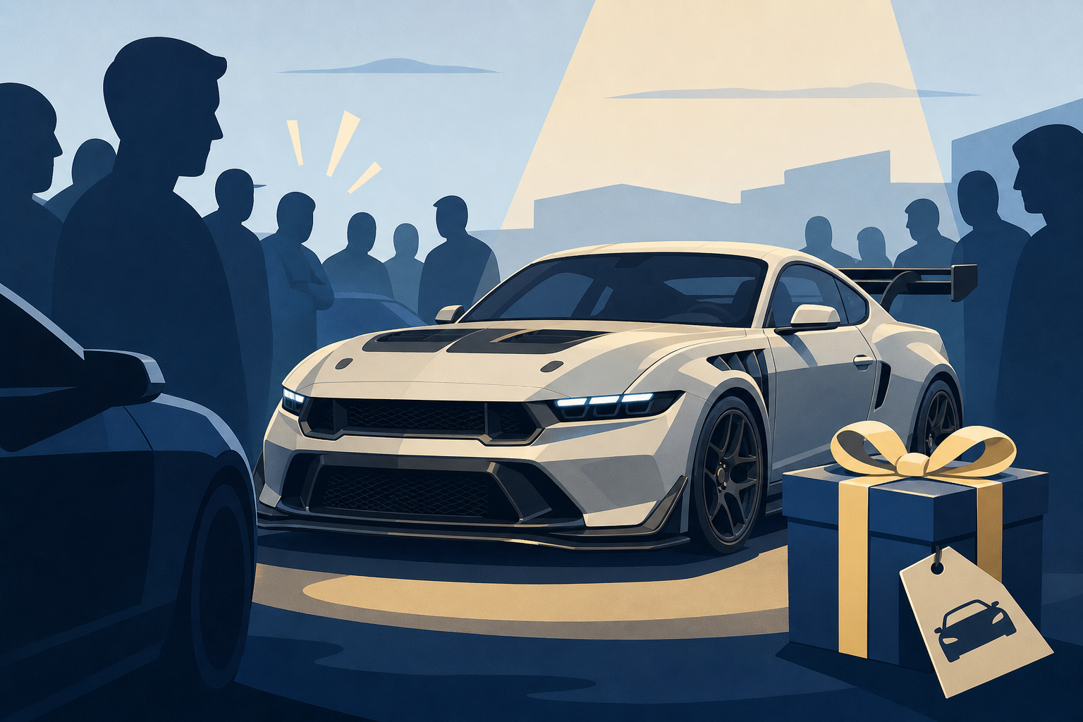 Jay Leno turns everyone's heads after he shows up uninvited to car meet in his brand new Ford Mustang GTD that Ford's CEO gave him