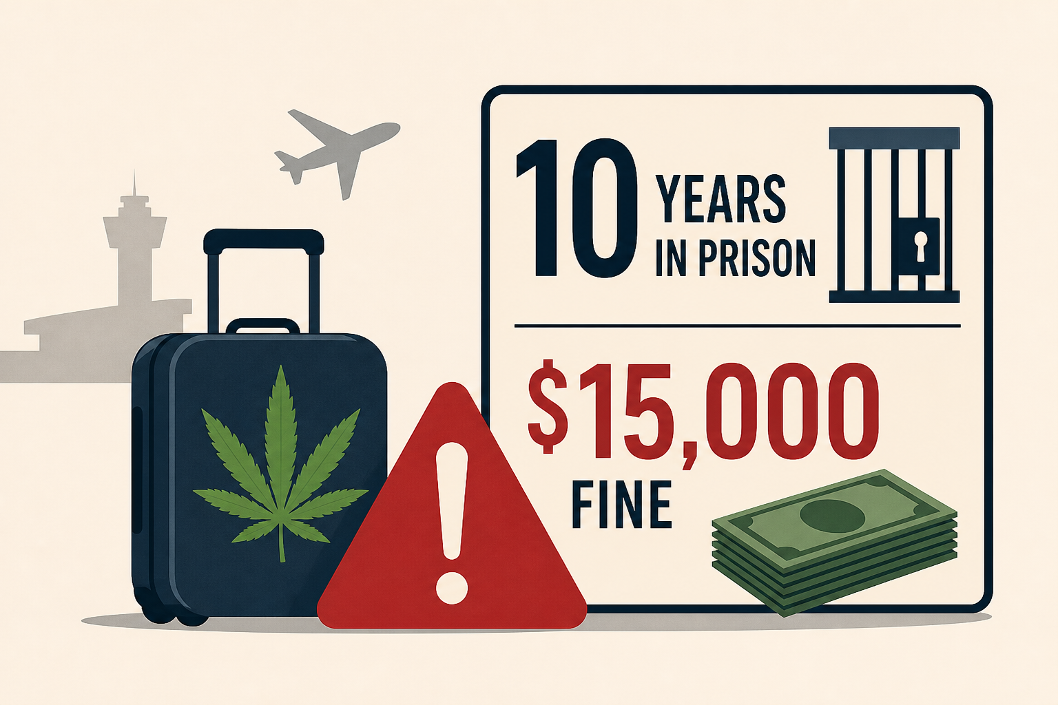 One cannabis mistake at airport could bring 10 years in prison and $15,000 fine