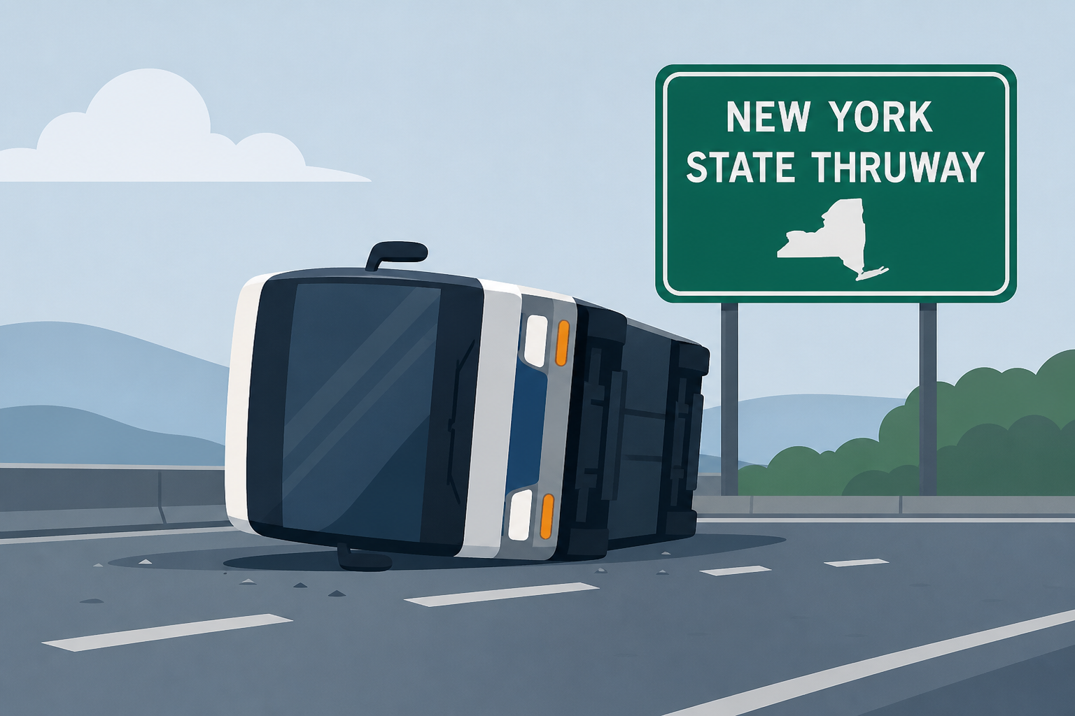 Bus rolls over on New York State Thruway; no life-threatening injuries reported