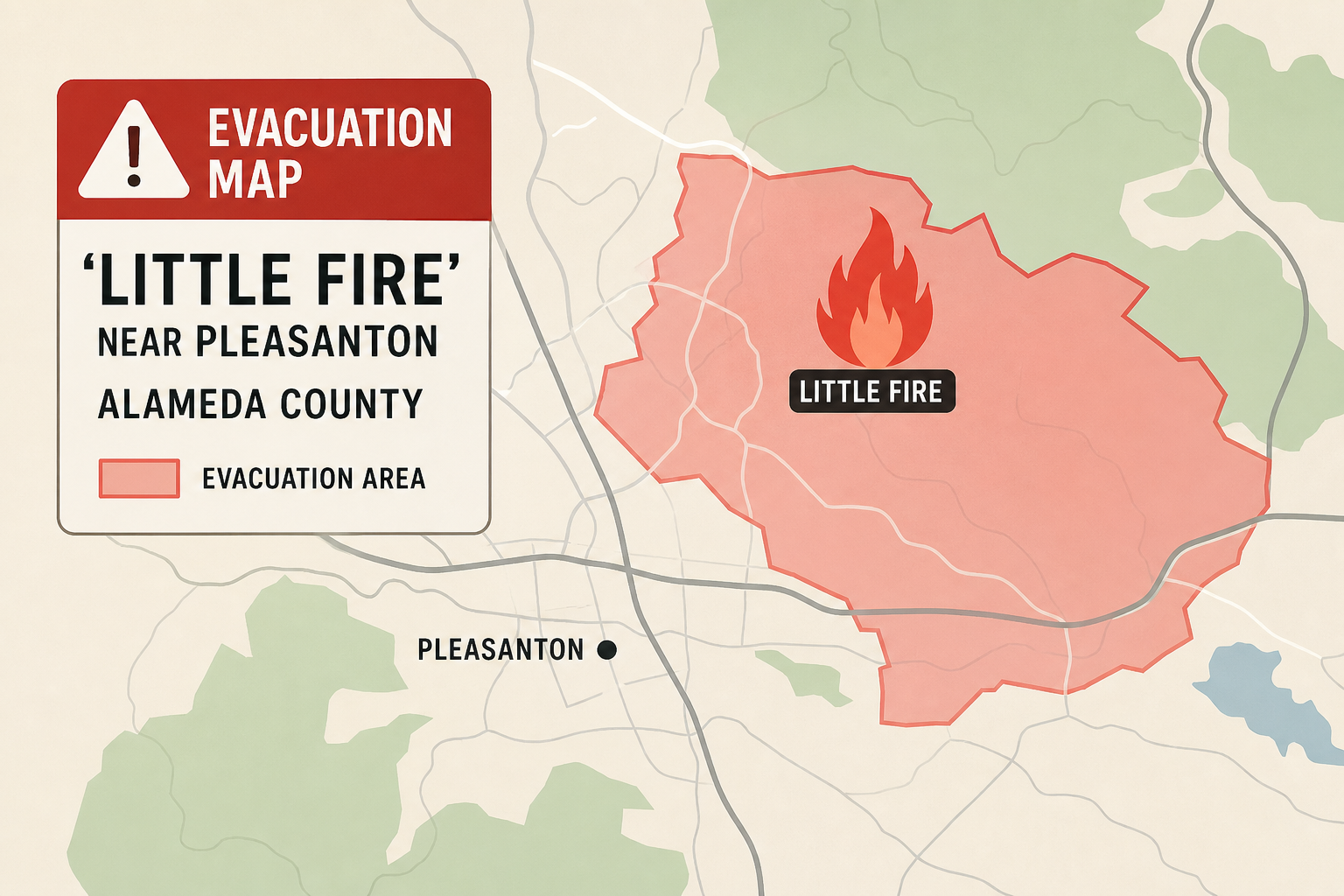 Evacuation map for 'Little Fire' near Pleasanton in Alameda County