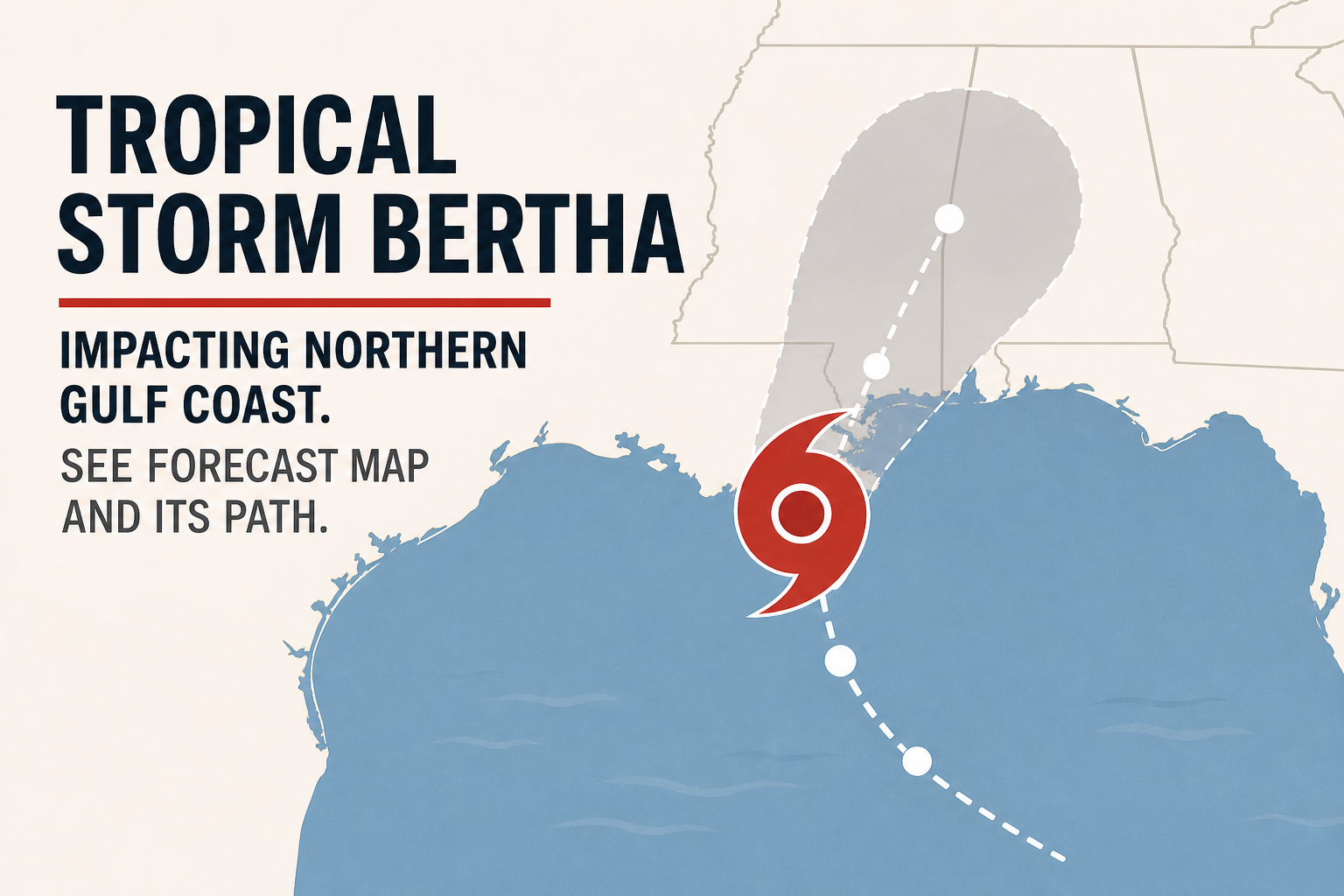 Tropical Storm Bertha impacting northern Gulf Coast. See forecast map and its path.