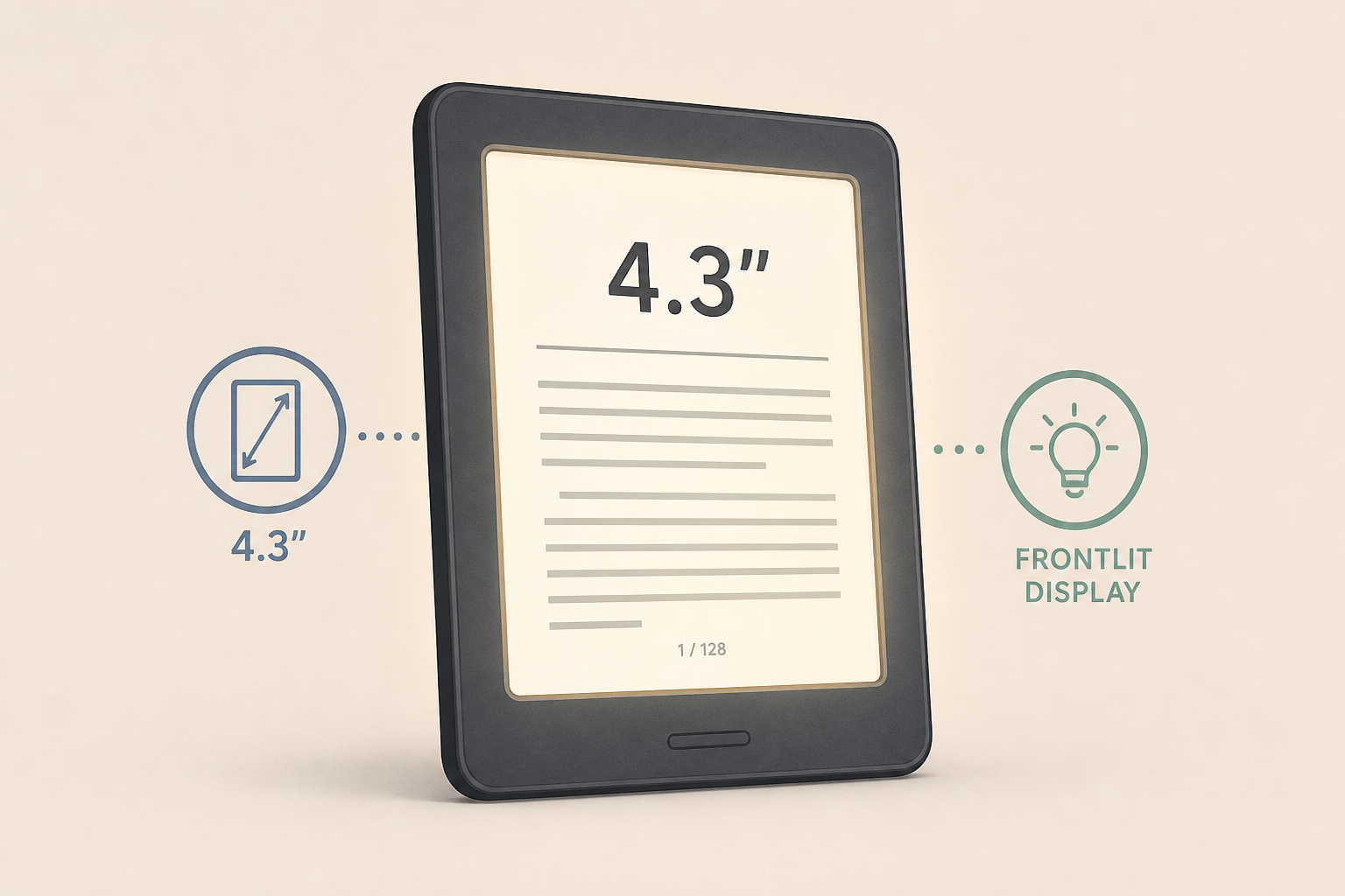 sized eReader with a 4.3 inch touchscreen, frontlit display)