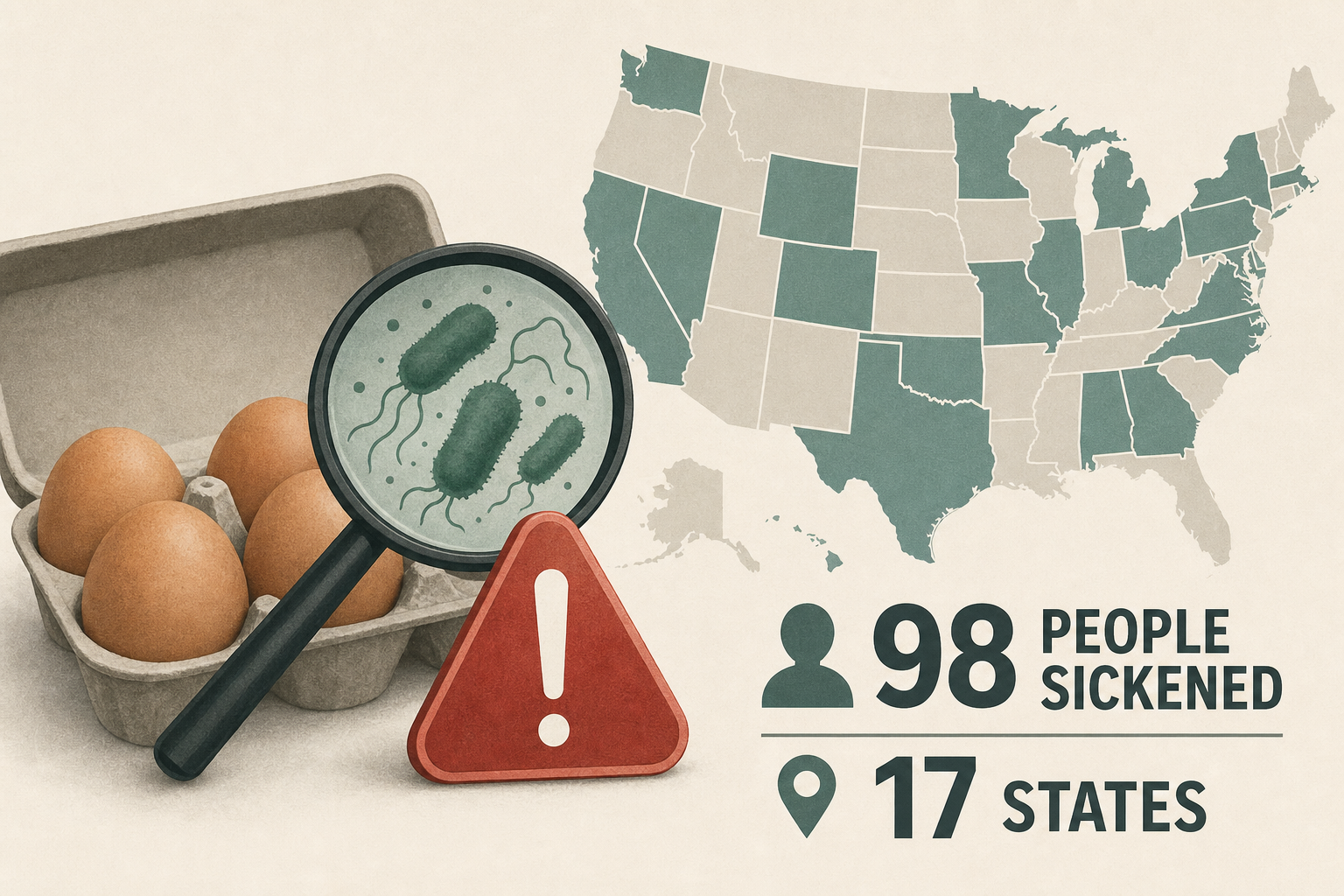 Salmonella outbreak tied to eggs has sickened 98 people in 17 states since November, FDA says