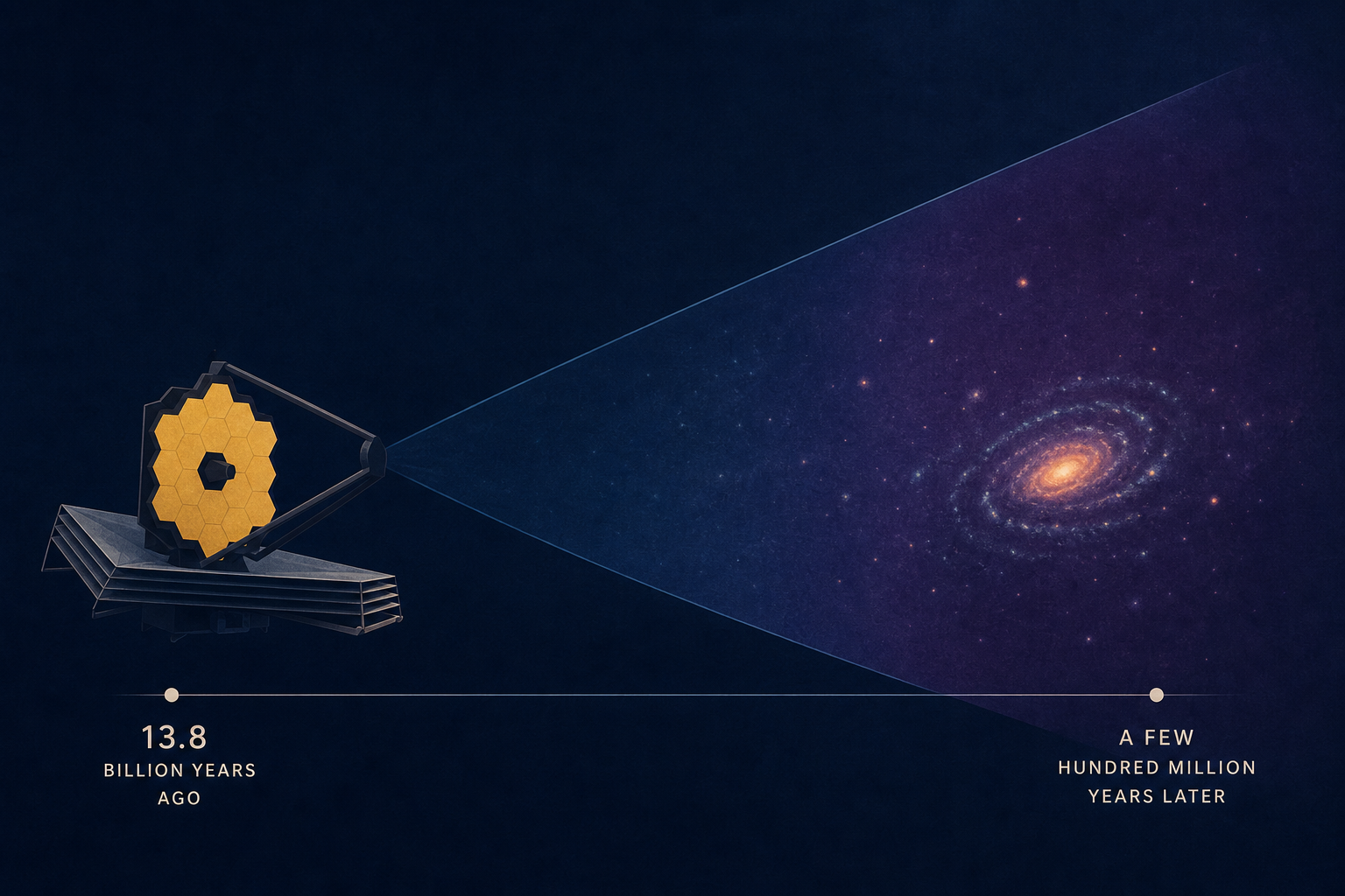 The universe is 13.8 billion years old. Webb is finding galaxies that look like they've been quietly forming stars for billions of years inside a cosmos that was, at the time of observation, only a fe