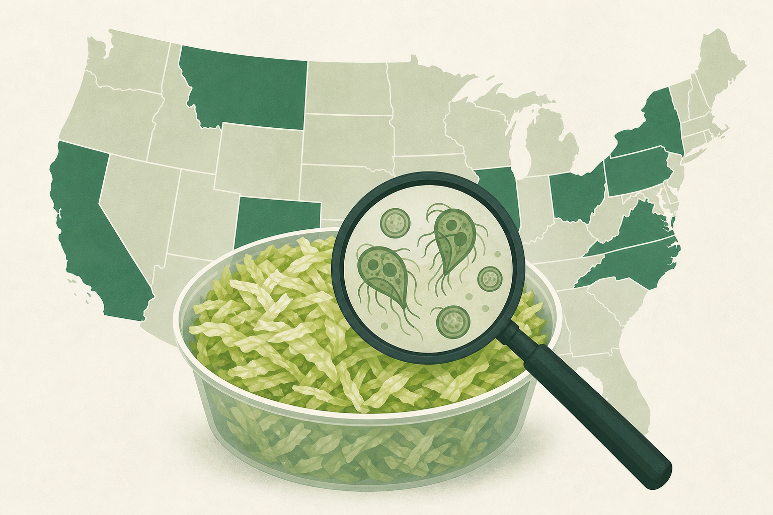 Cyclosporiasis outbreak linked to shredded iceberg lettuce expands to 9 states