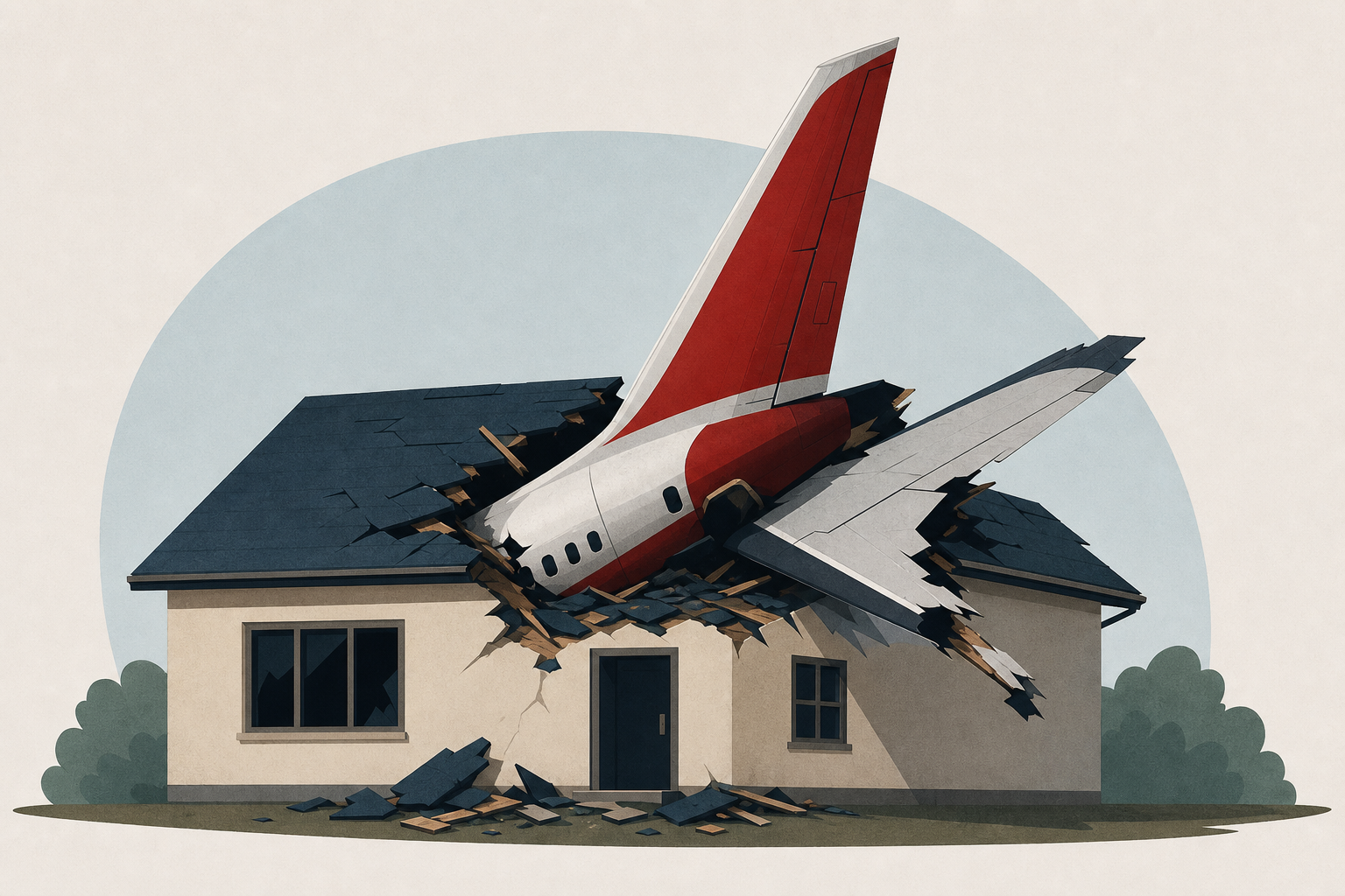 Plane crashes into family's house killing at least one as shocking video shows tail sticking out of roof & snapped wing