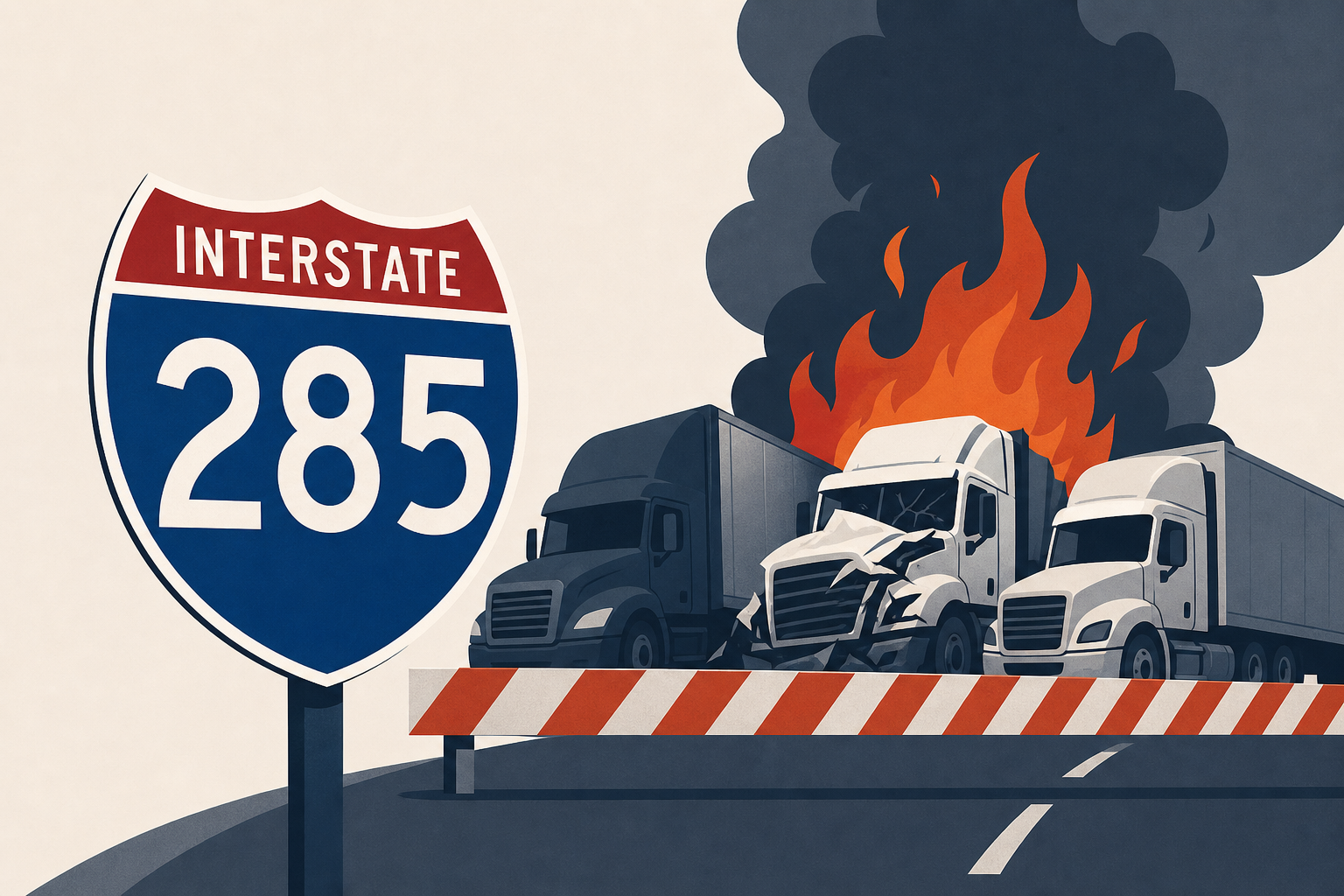 Fiery crash involving 3 semi-trucks shuts down I-285