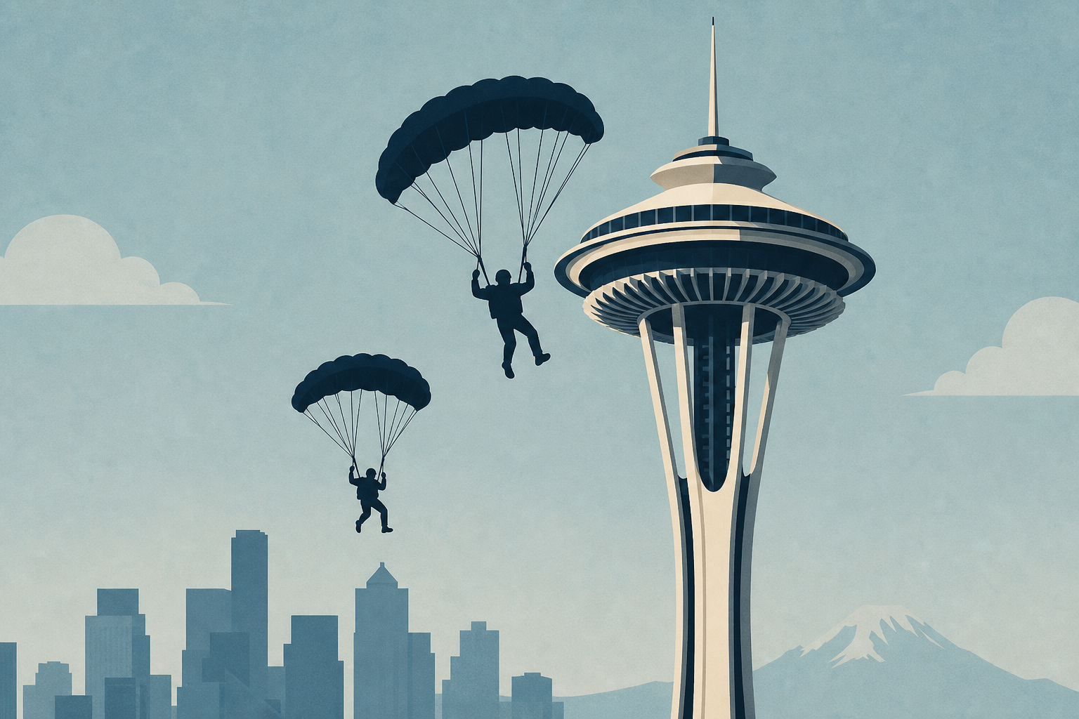 Seattle police are searching for two men who parachuted from the Space Needle