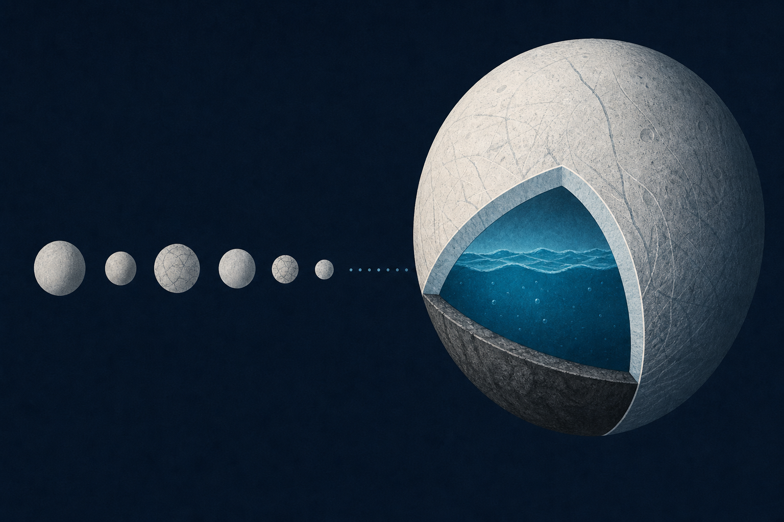 At least six moons in our solar system are thought to hide oceans of liquid water beneath their frozen surfaces — and the list may keep growing as old spacecraft data, improved models and new missions