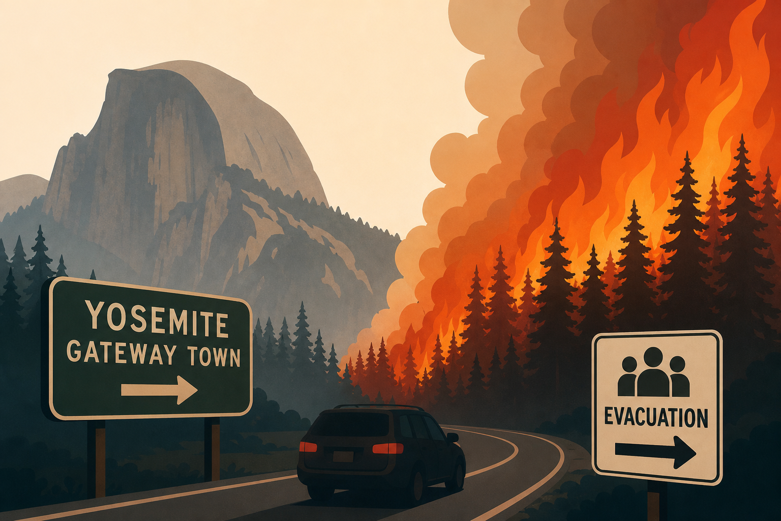 Wildfire forces evacuations in Yosemite gateway town