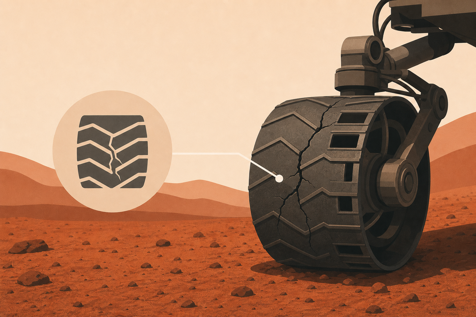 Curiosity Mars rover inspects cracked wheel photo of the day for July 24, 2026