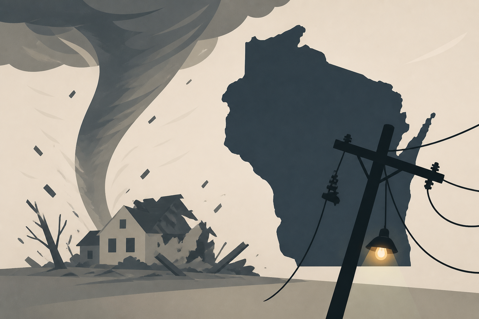 Wisconsin tornado causes extensive damage and cuts power to homes