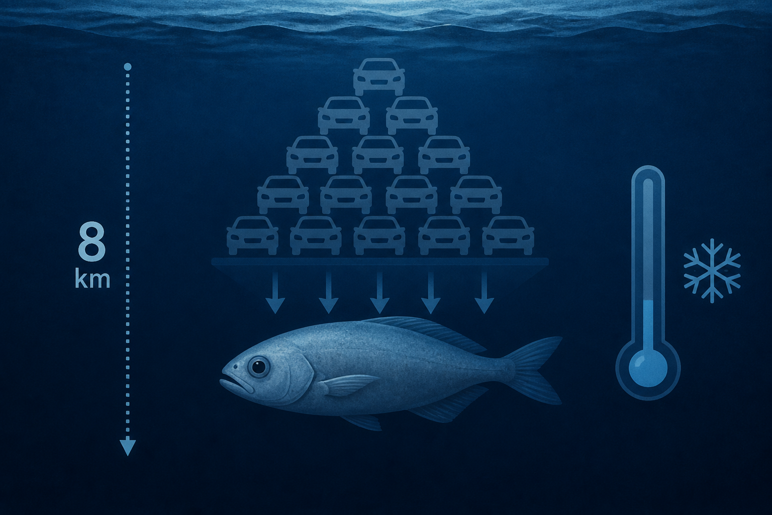 How does a fish live eight kilometres beneath the surface, under pressure equal to a thousand cars stacked on its back, in water so cold and so heavy that the proteins in its body should long since ha