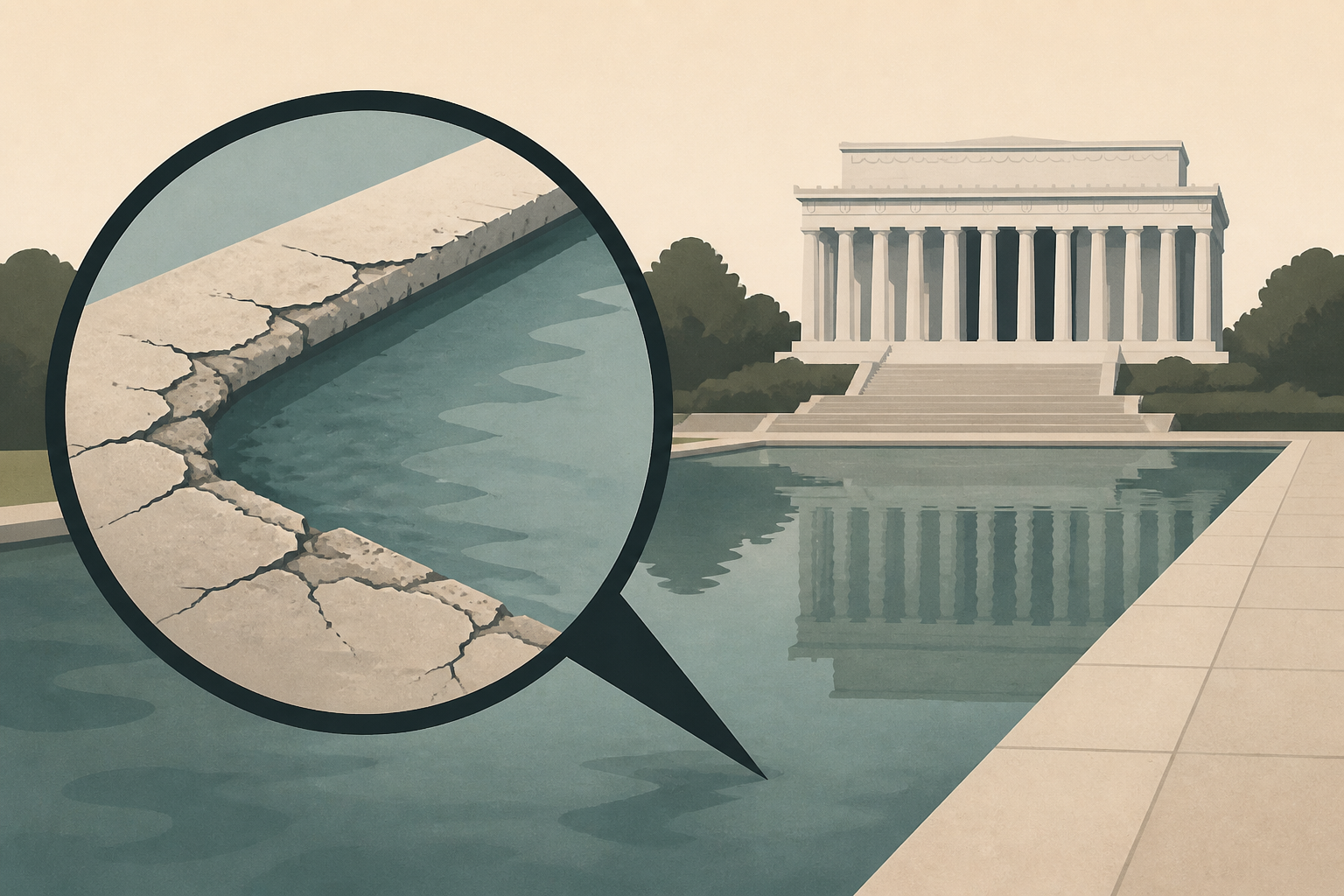 Witness says Lincoln Memorial pool was damaged before alleged vandalism
