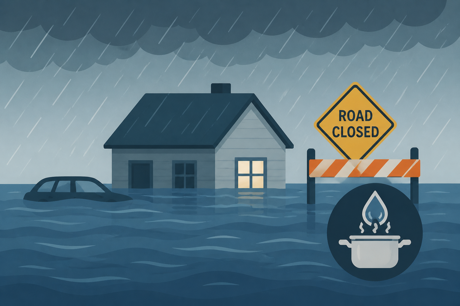 Flooded homes, closed roads, boil water advisories; torrential rain floods the area