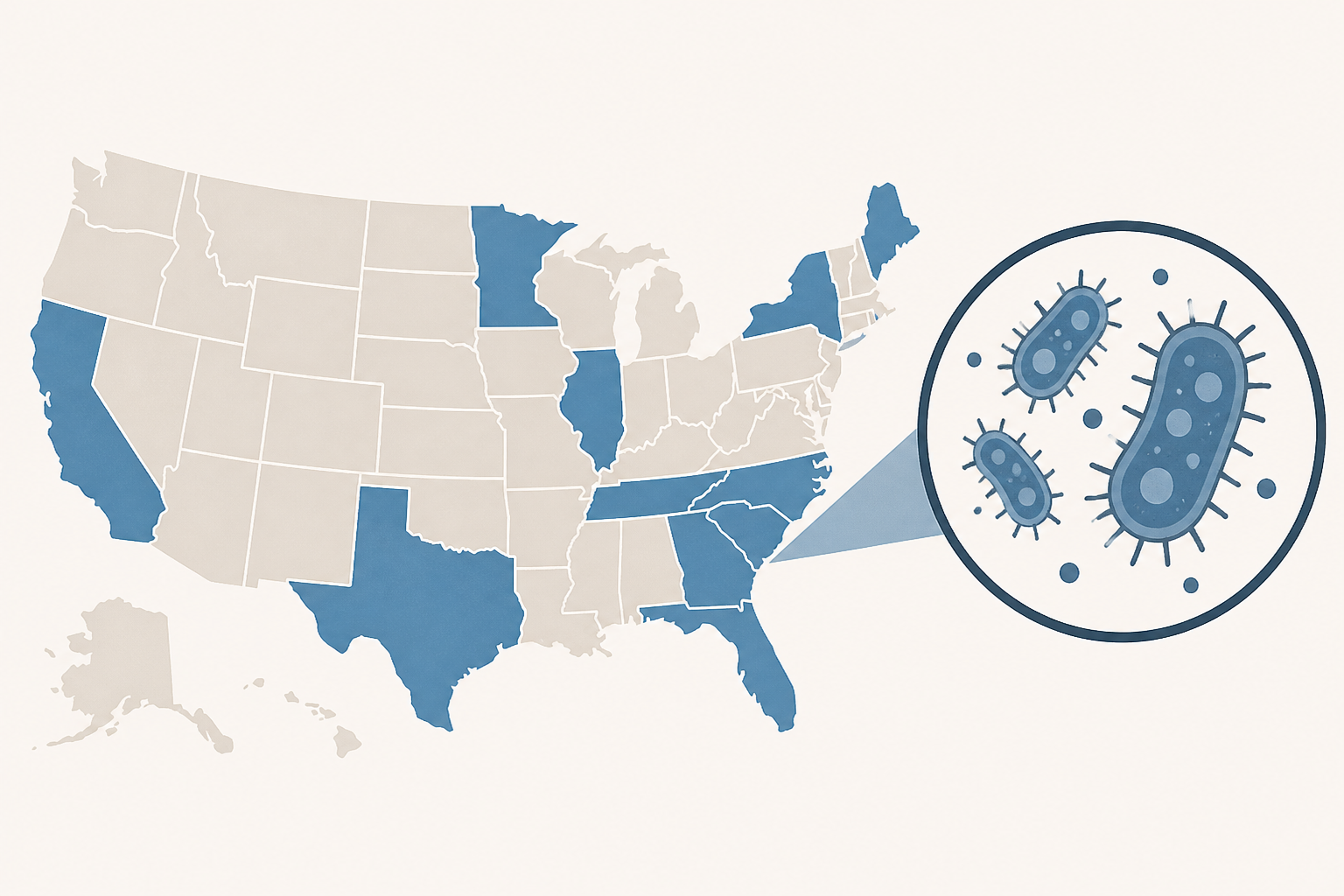 What US states have seen flesh-eating bacteria cases this year?