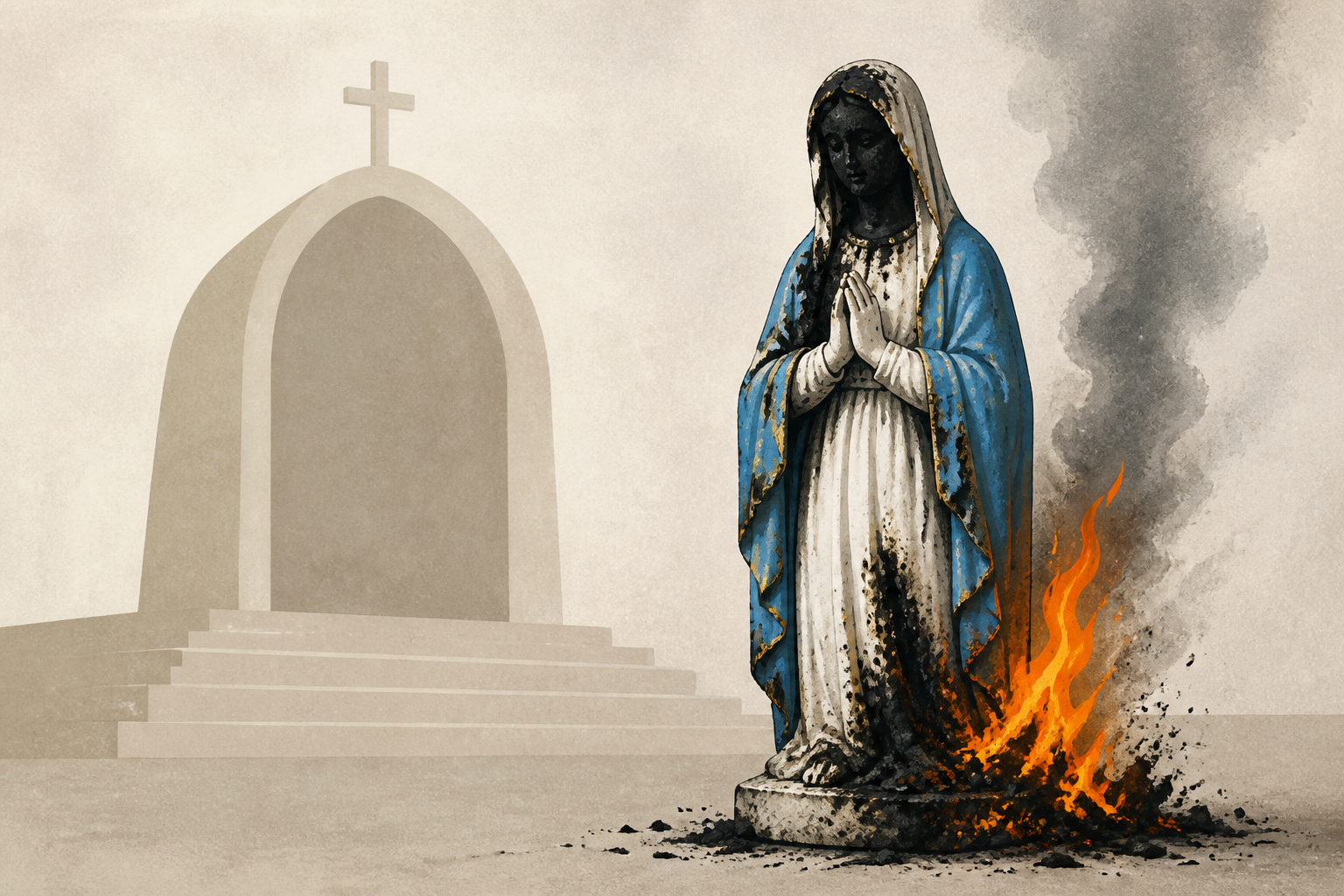 Virgin Mary statue defaced and set on fire at world-famous Catholic pilgrimage site