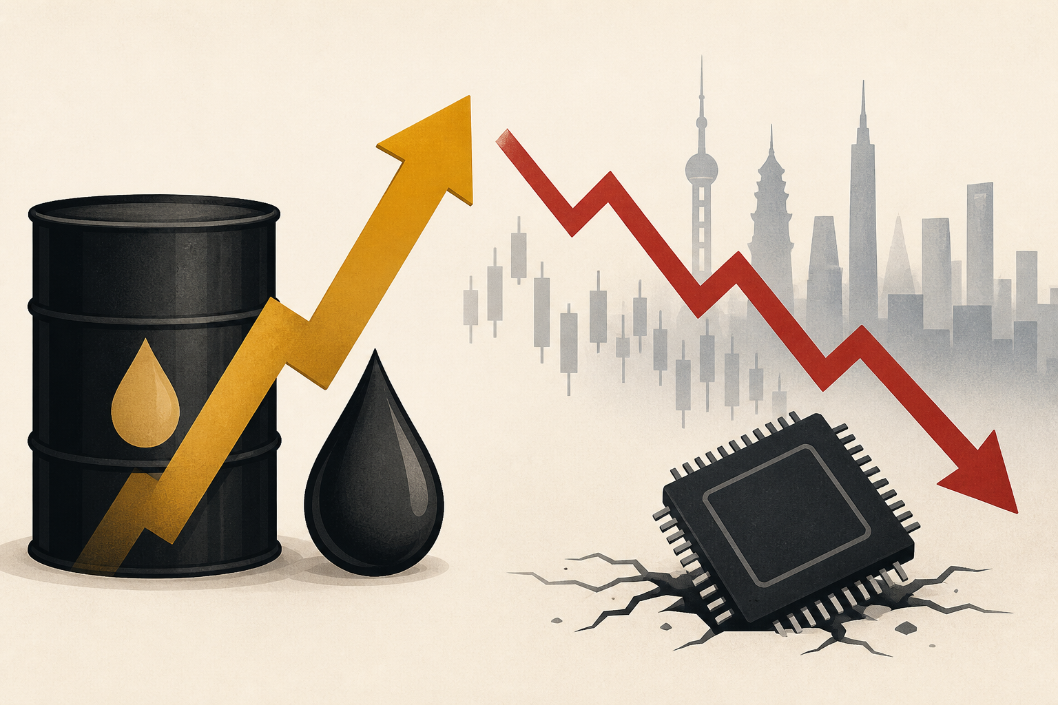 Oil prices gain and Asian shares mostly fall as chipmakers extend losses