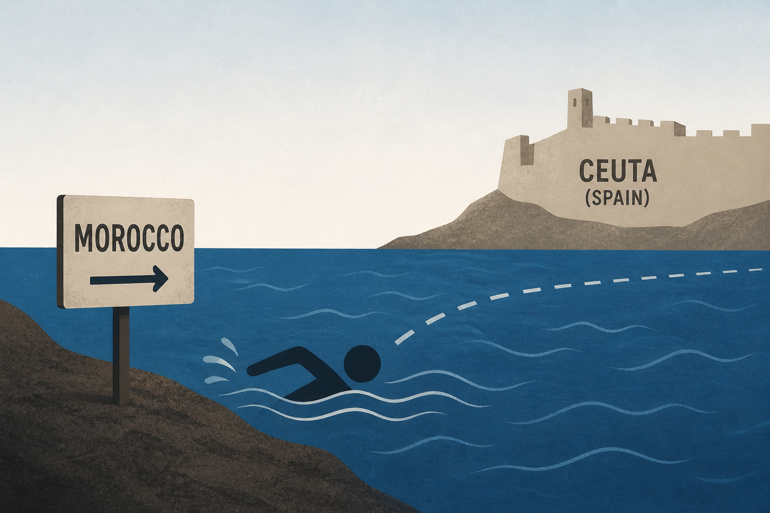 Migrants are trying to reach Spain territory of Ceuta by swimming from Morocco