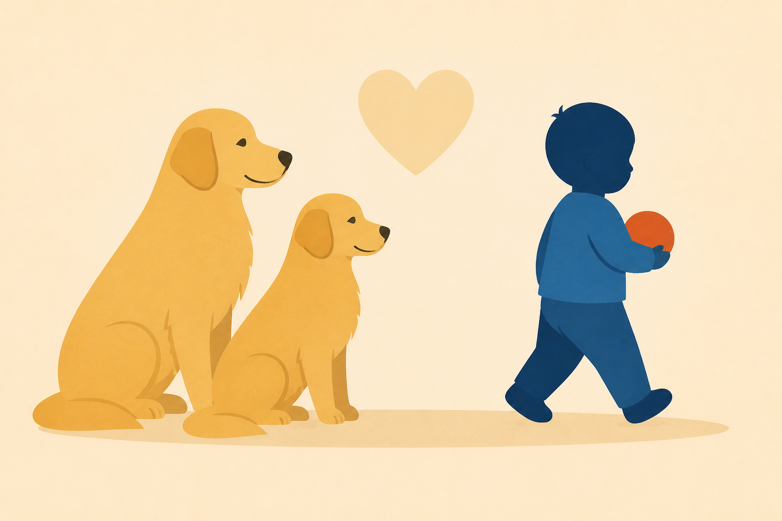Golden Retrievers Don’t Rush Toddler Holding the Ball, Just Watch Him Walk Away With It