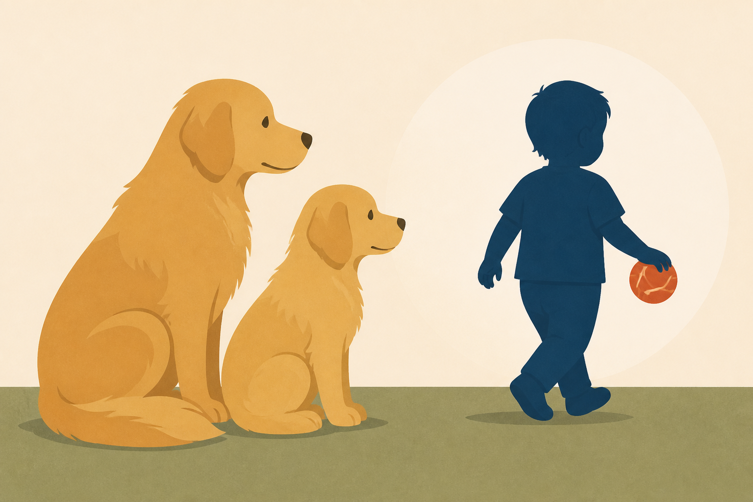 Golden Retrievers Don’t Rush Toddler Holding the Ball, Just Watch Him Walk Away With It