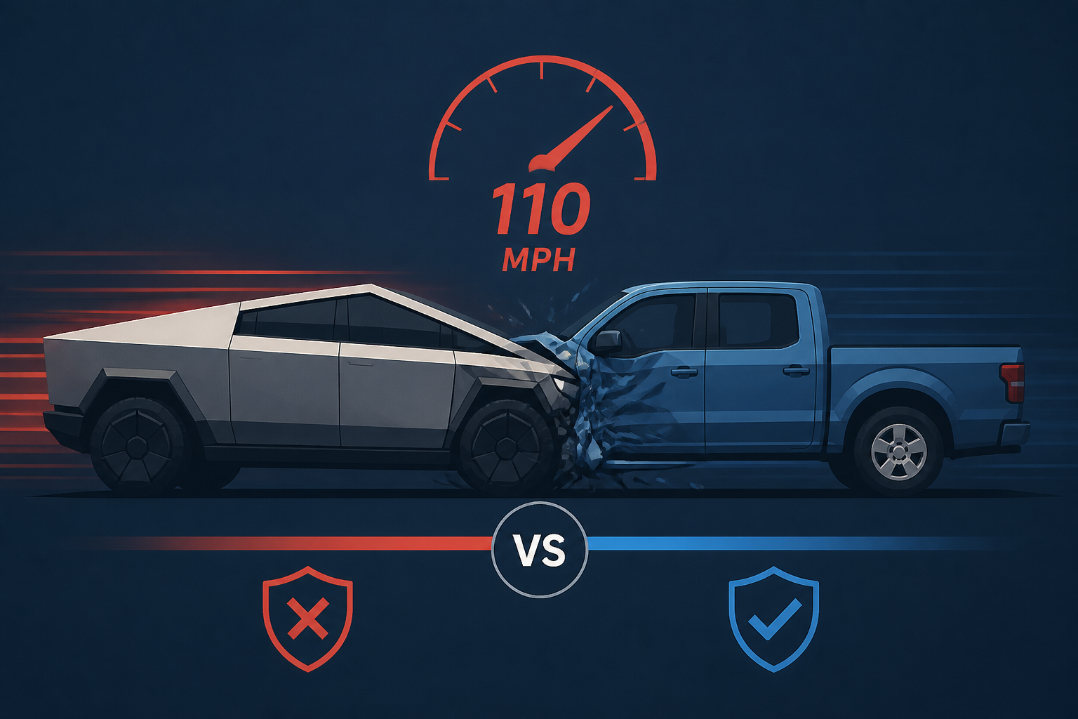 Tesla Cybertruck smashed into the side of a Ford F-150 at 110mph in test to see what happens and one ends up much better off than the other