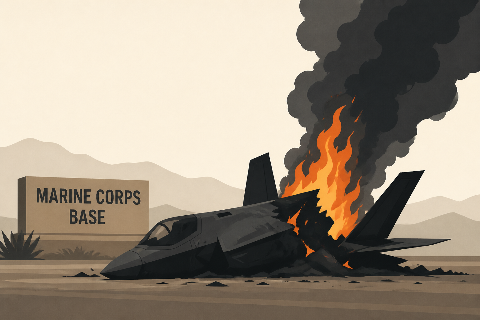 Military F-35B fighter jet crashes and burns at California Marine Corps base