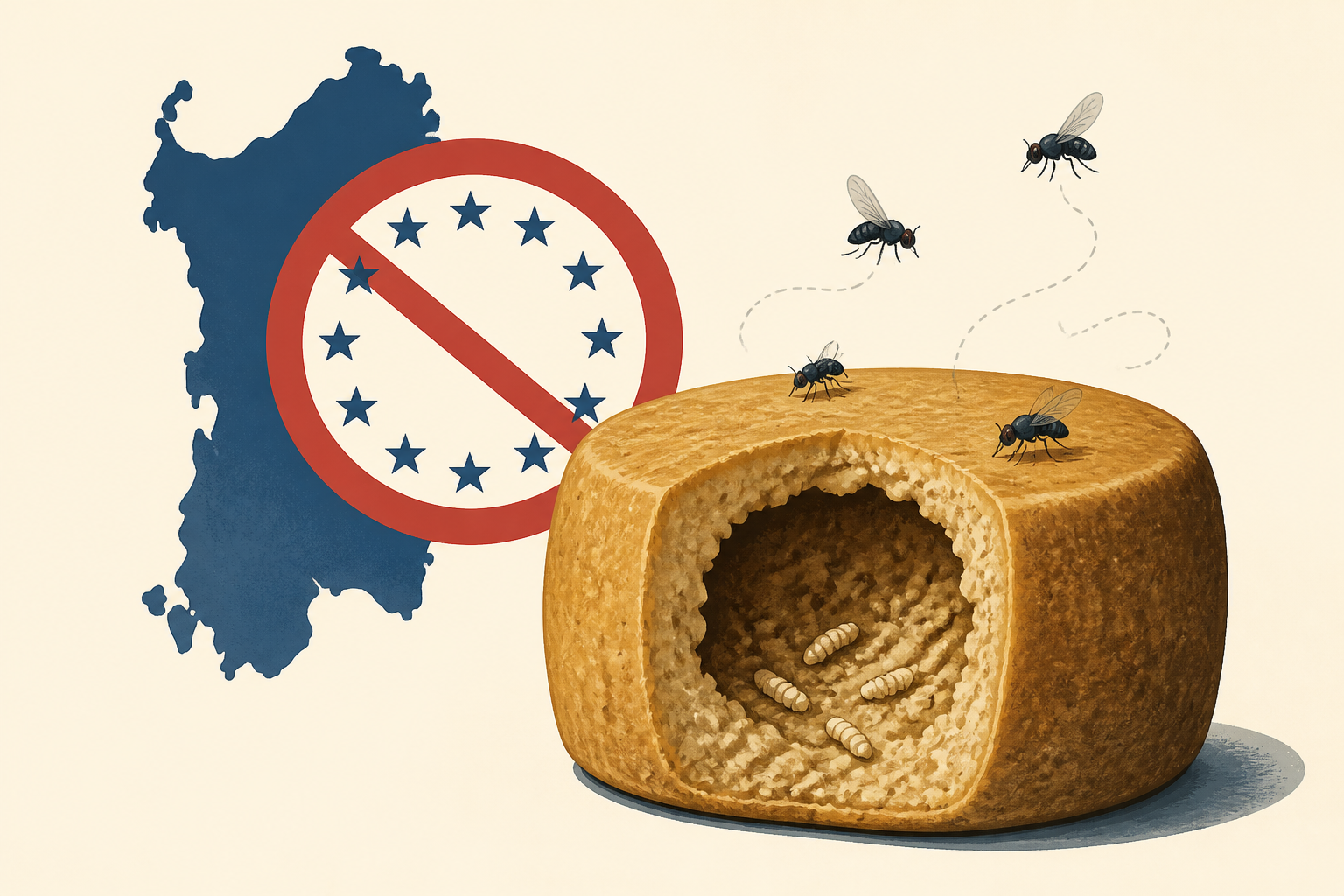 On the island of Sardinia there's a cheese so extreme it's been outlawed across Europe — a pecorino deliberately left open for flies to lay their eggs in, so that by the time it reaches the table it's