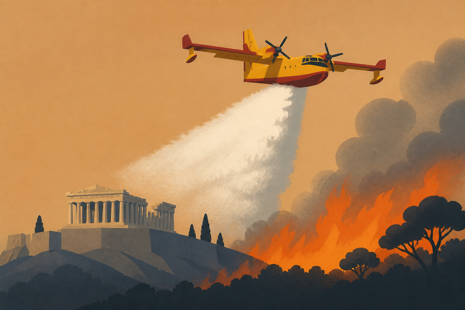 Water-dropping planes battle Athens wildfire after helicopter collision