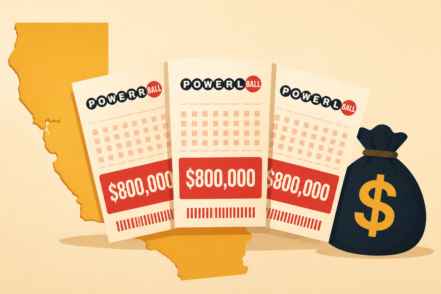 3 Powerball tickets, each worth $800,000, sold in California