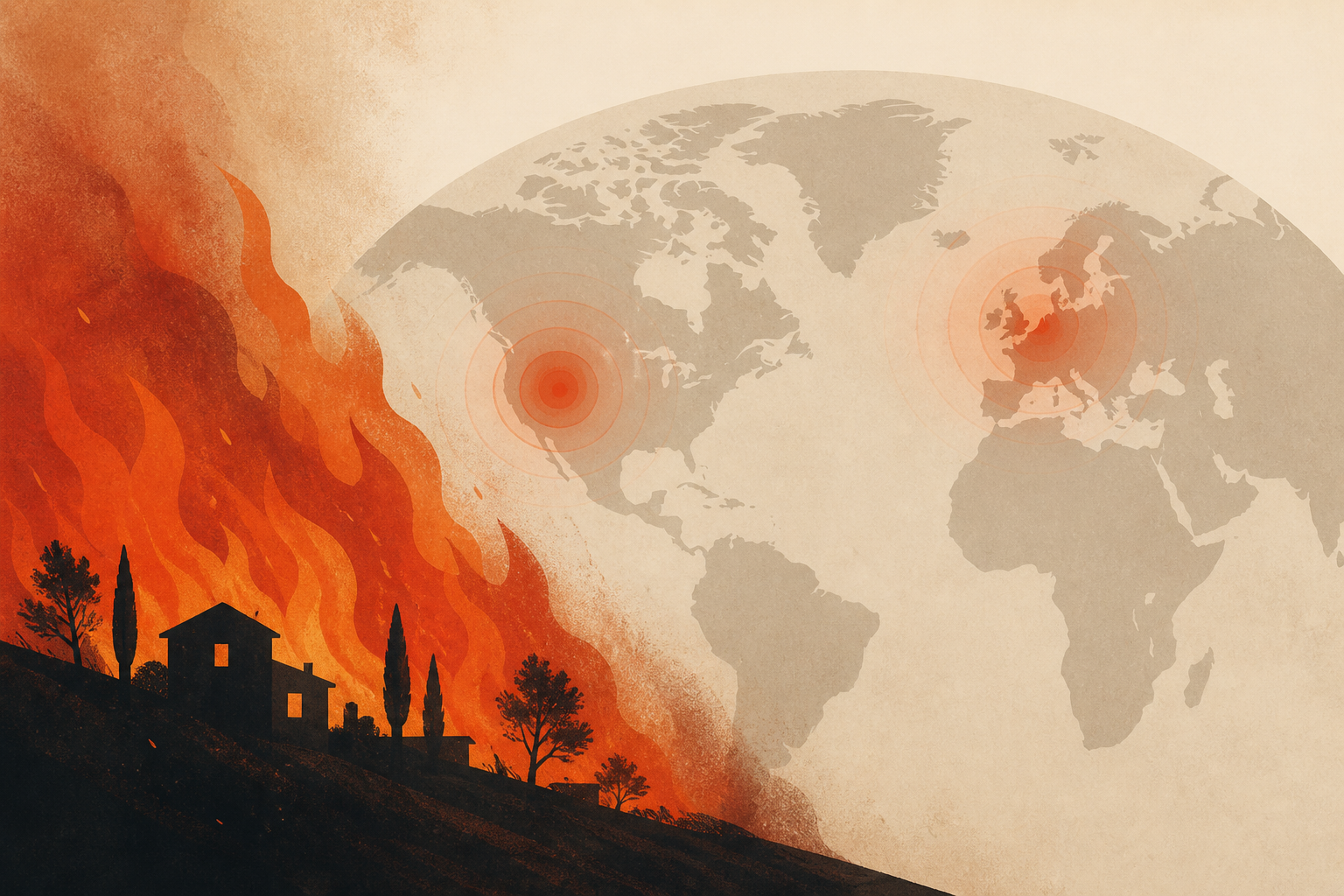Photos show destruction from wildfires in Greece as blazes take hold in Europe and parts of the US