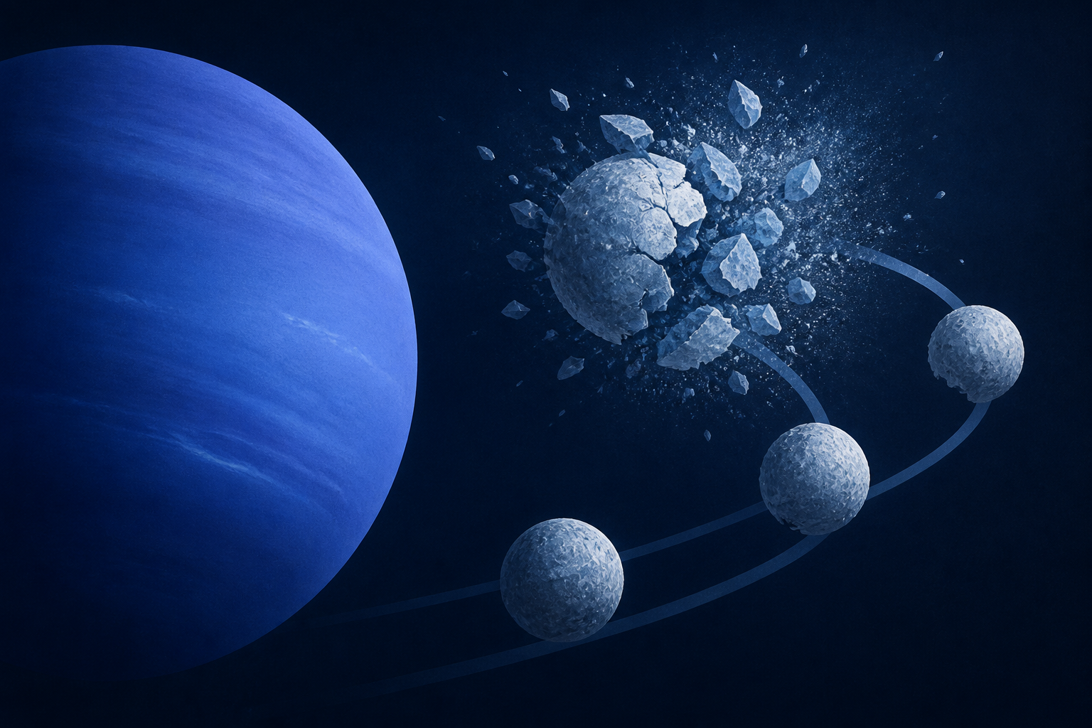 3 moons of Neptune may be remnants of ice worlds shattered in a catastrophic crash