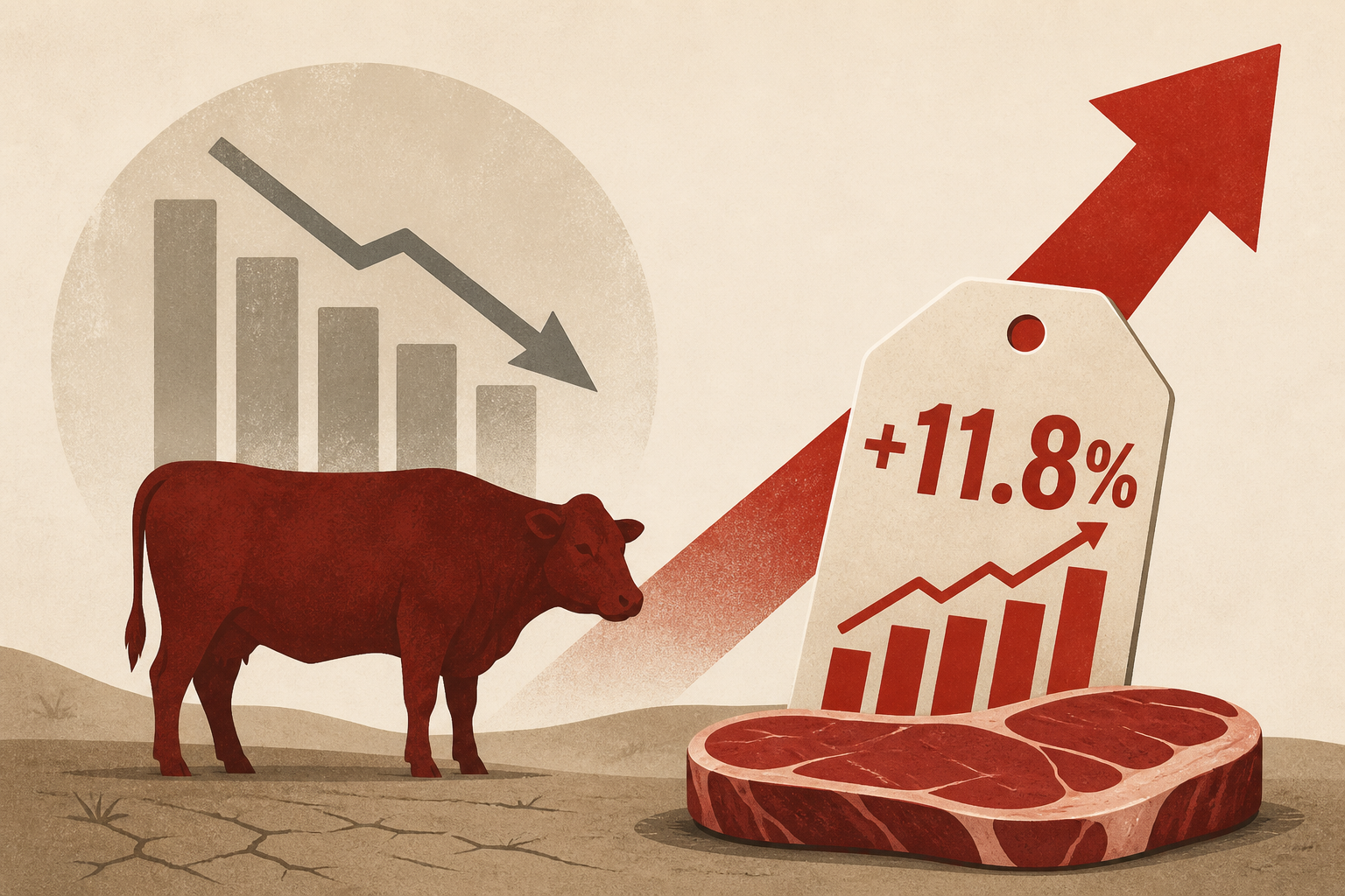 Beef prices surge nearly 12% as the US cattle herd hits 70-year low
