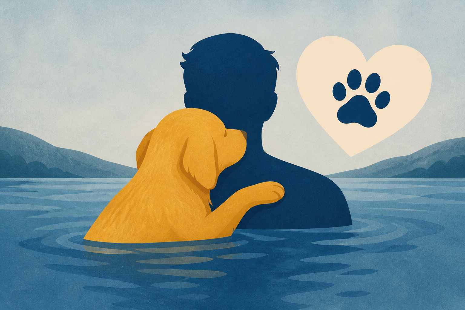 Golden Retriever Clings to Dad While Swimming in the Lake but It’s Not for This Expected Reason