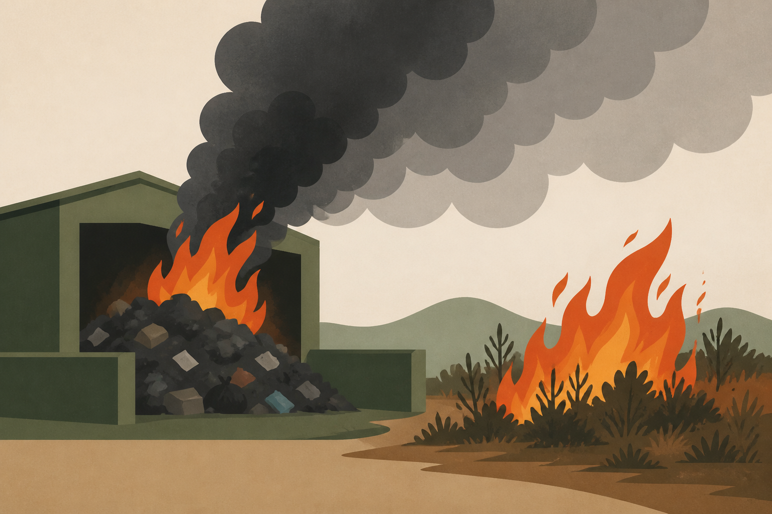 Garbage fire at waste management facility outside Hillsboro sparks brush fire nearby