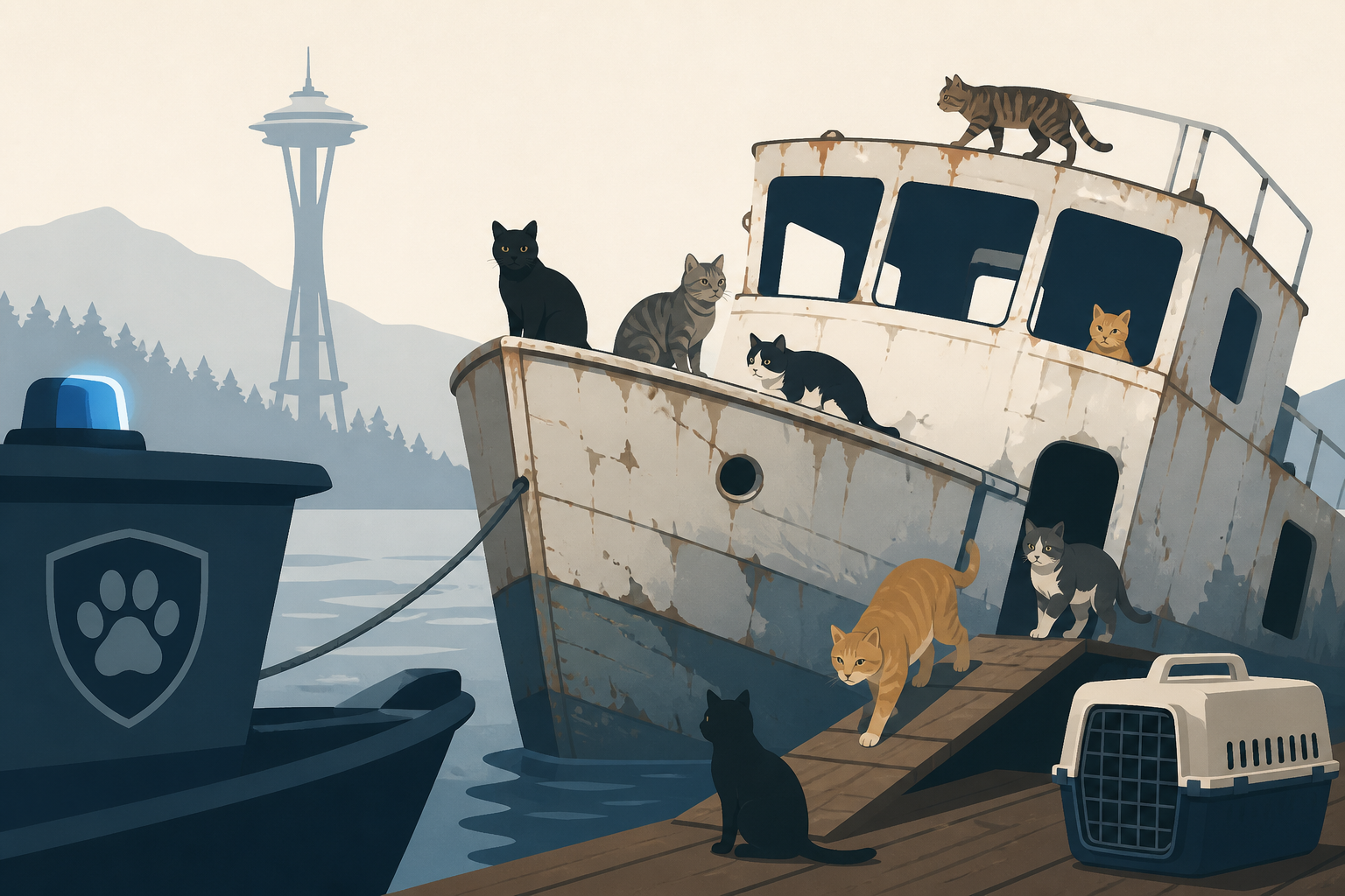 Police Rescue Dozens of Cats Found Roaming Around Abandoned Boat in Washington
