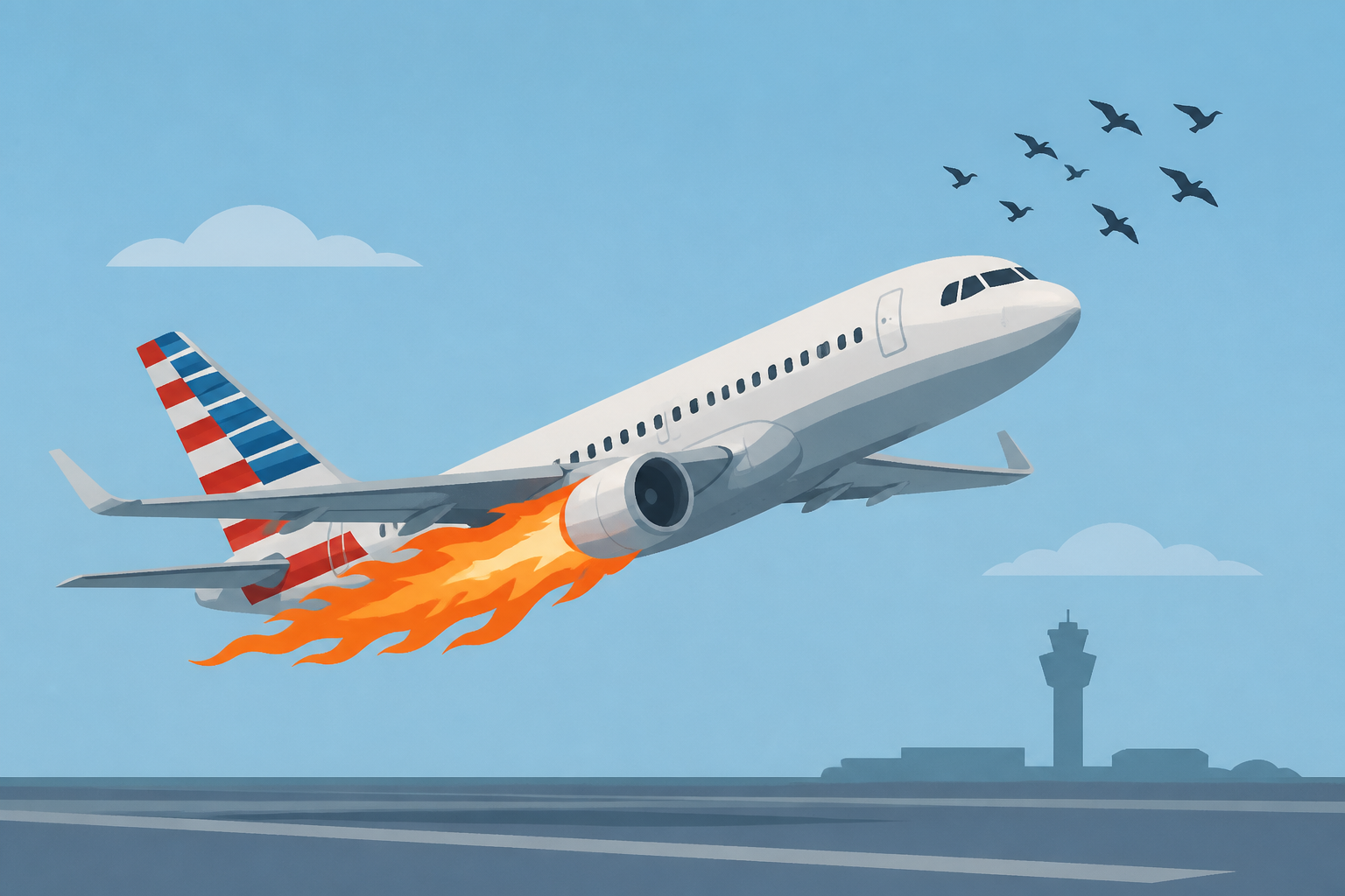Flames shoot from engine of American Airlines plane that hit birds as it was taking off