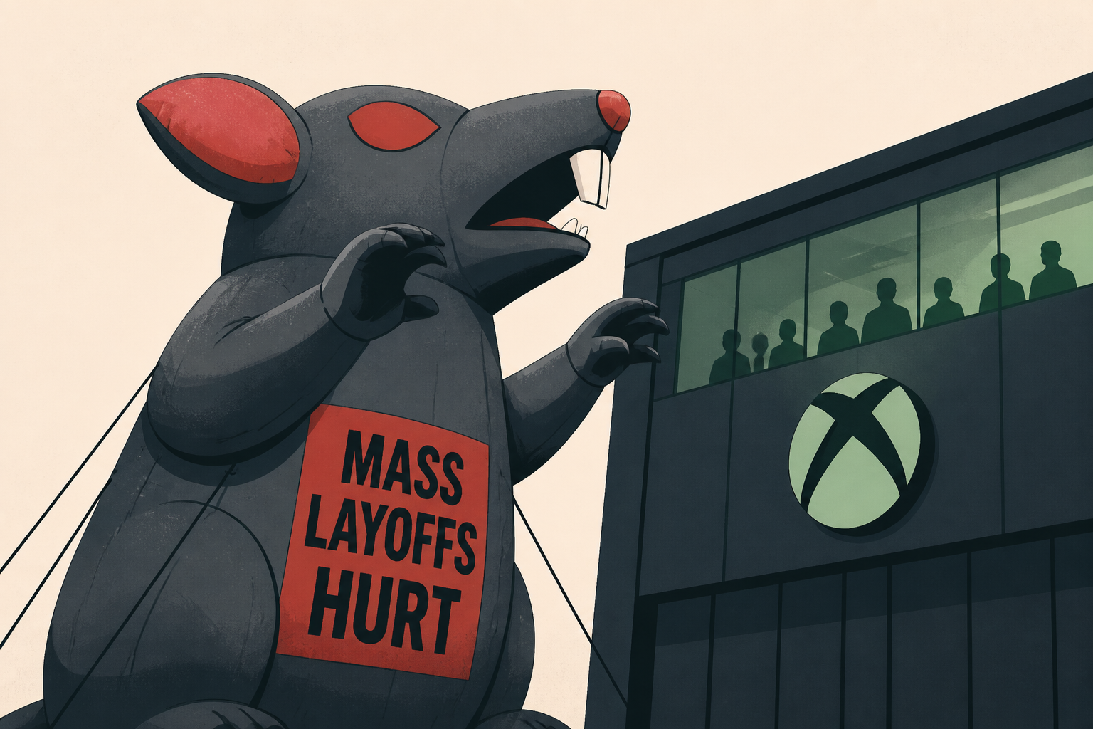 In Protest Of Mass Layoffs, Bethesda Devs Greet Xbox Leadership With A Giant Inflatable Rat