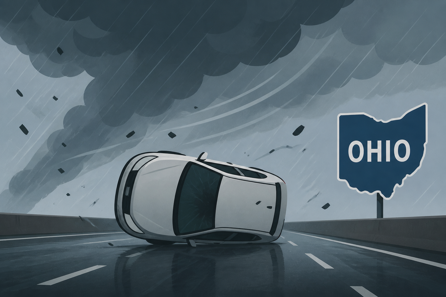 Wild video shows intense storms topple car on Ohio interstate