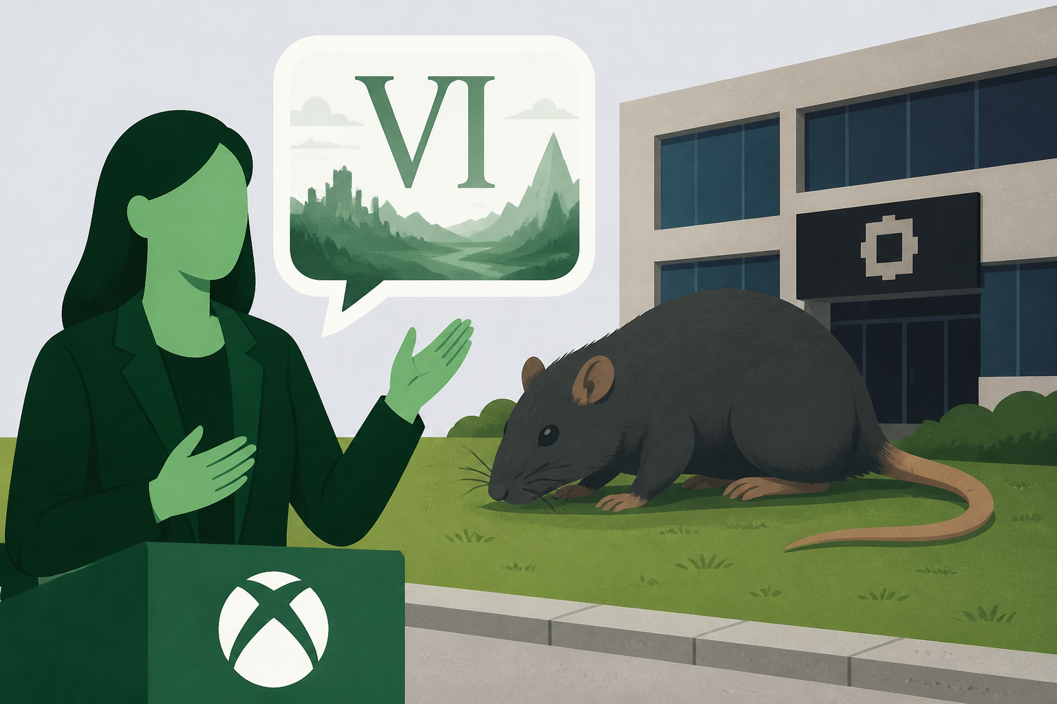 Xbox CEO Asha Sharma Gushes About Elder Scrolls VI, Does Not Seem To Notice Giant Rat On Bethesda Office Lawn
