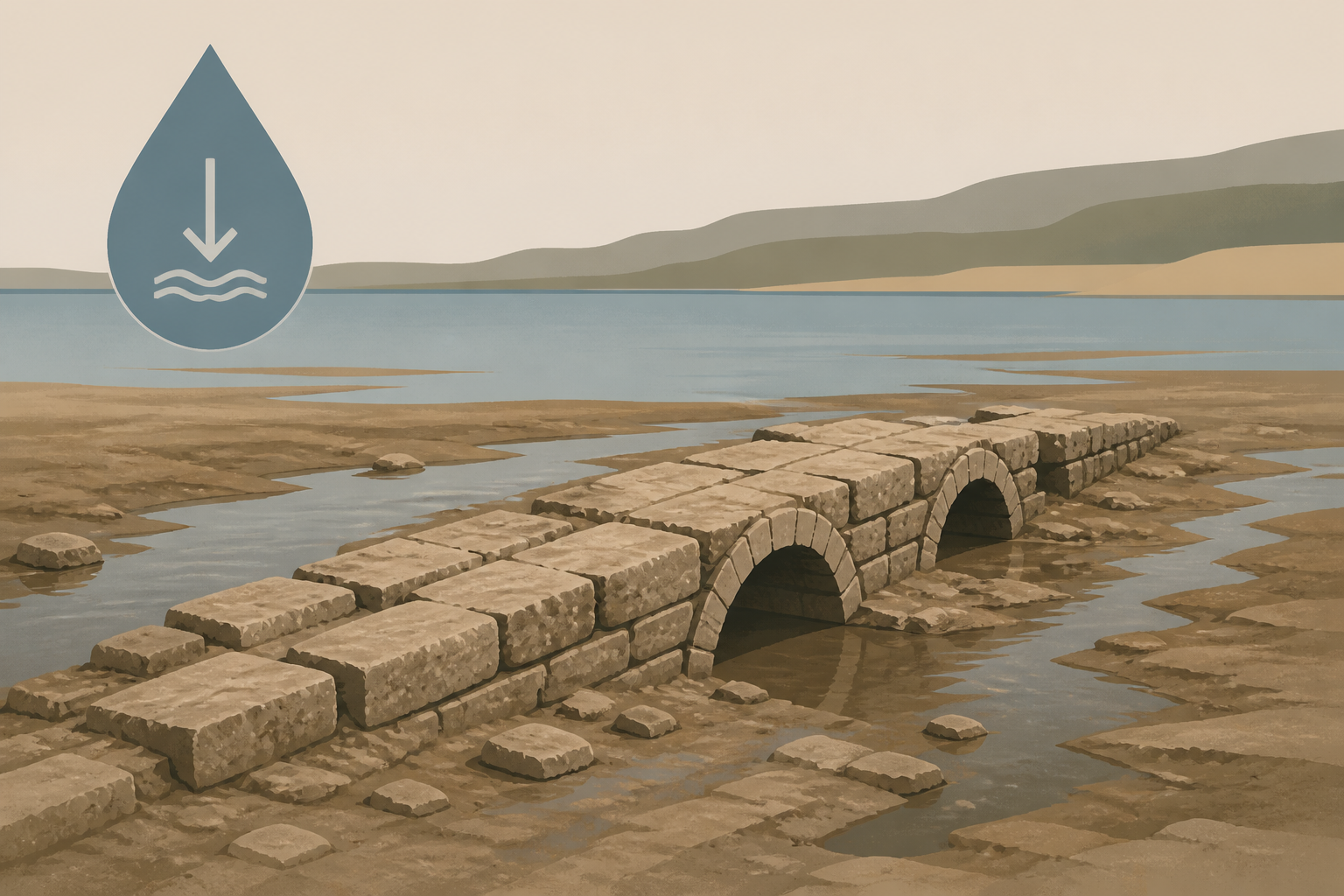 Low Danube water levels in Bulgaria expose Roman-era bridge
