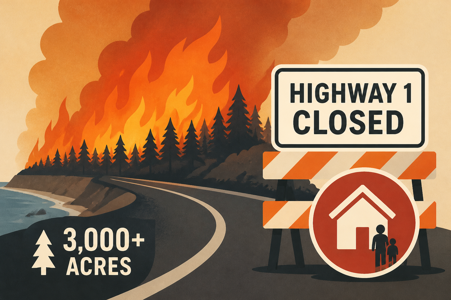 Timber Fire passes 3,000 acres as Highway 1 closure, evacuations remain