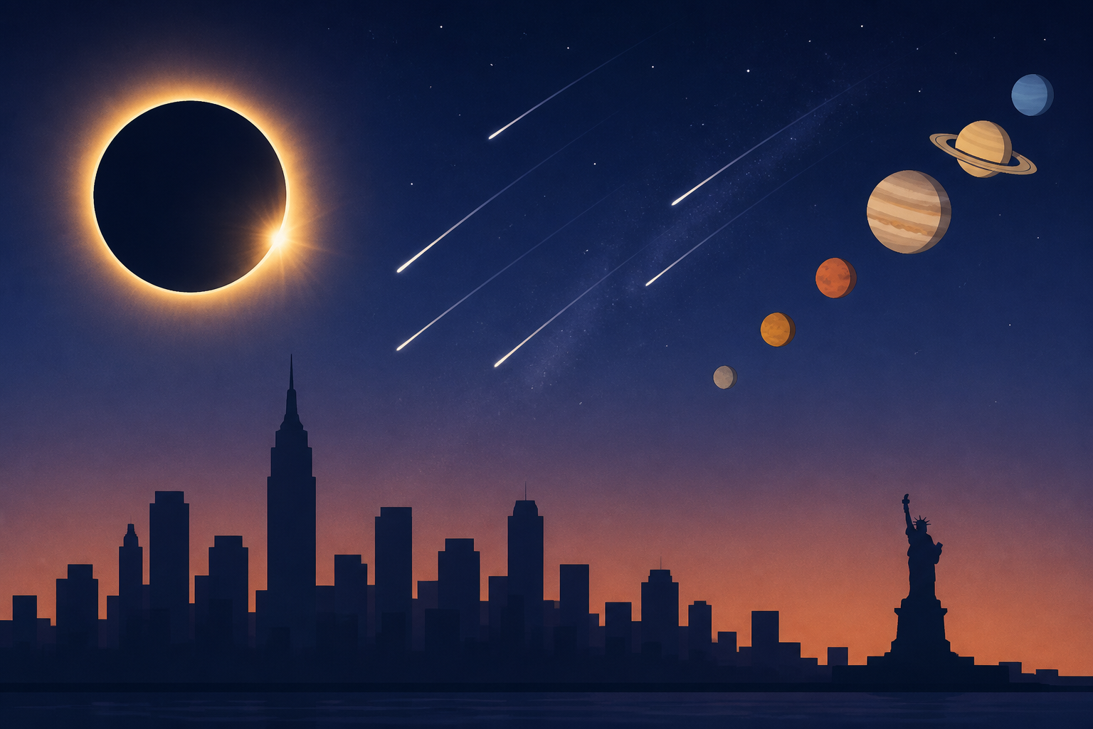 Solar eclipse, Perseid meteor shower, planet parade: What NYC will see Wednesday