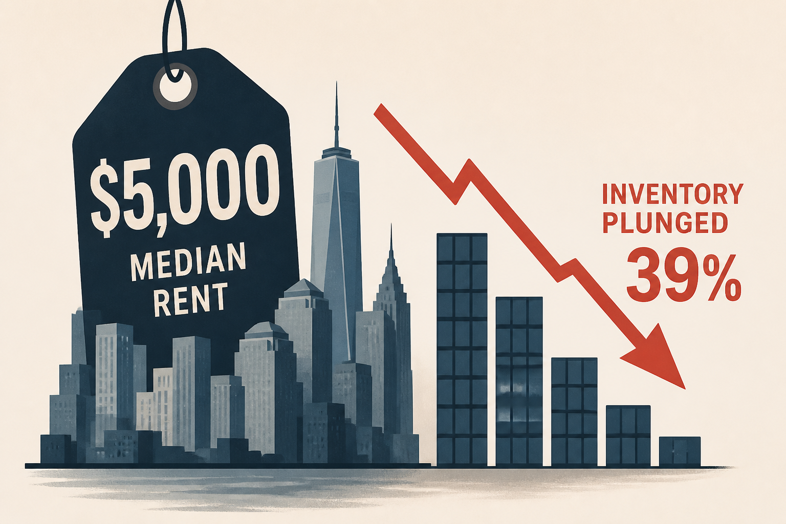 Manhattan median rent rose to $5,000 as inventory plunged 39 percent in July